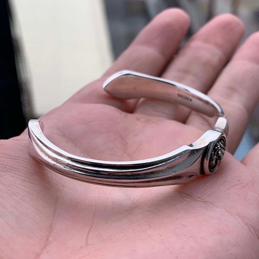 Gothic 925 Sterling Silver & 18K Gold Lion Head Bracelet - Retro Unique Statement Bangle