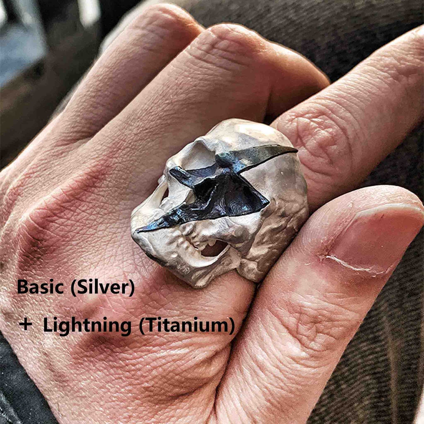 Gothic 925 Sterling Silver & Titanium Lightning Skull Ring - Retro Niche High-end Domineering Motorcycle Ring