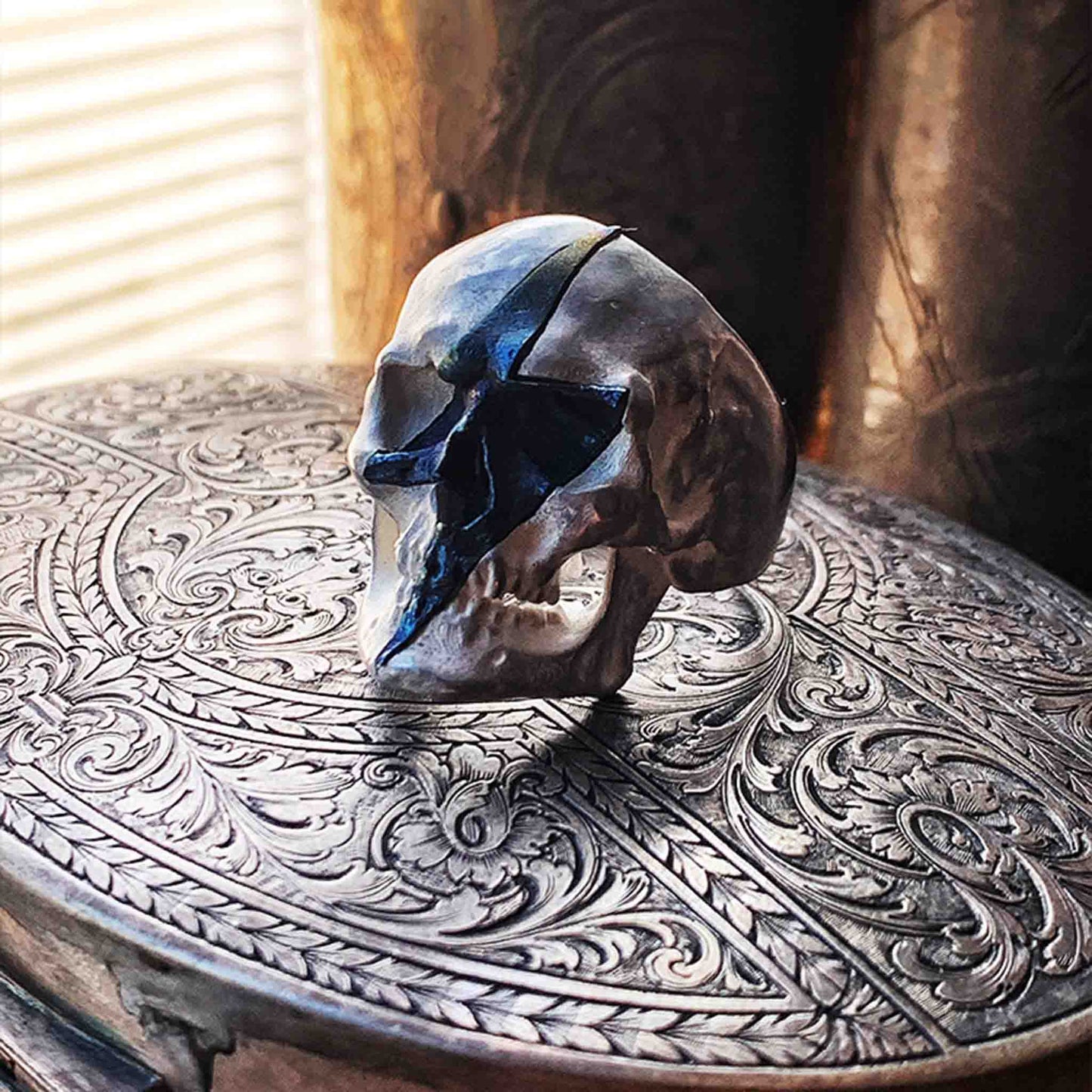 Gothic 925 Sterling Silver & Titanium Lightning Skull Ring - Retro Niche High-end Domineering Motorcycle Ring