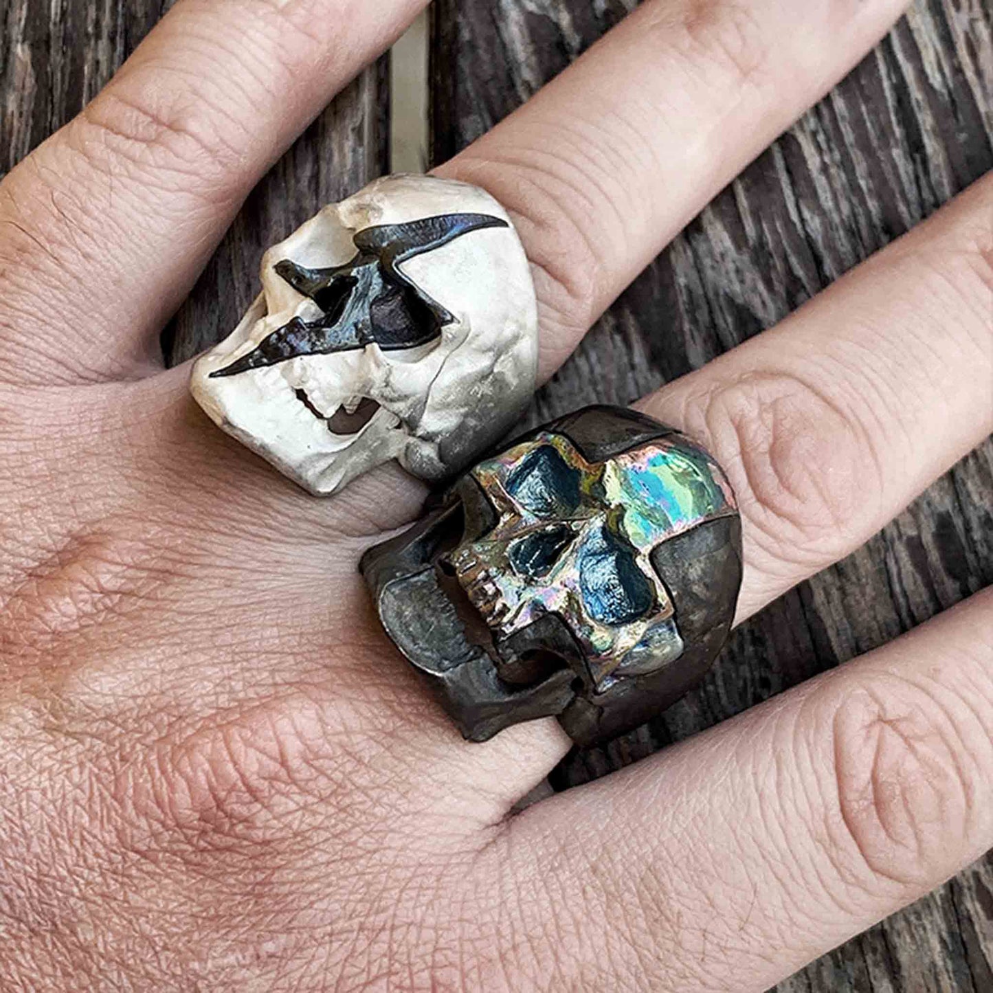 Gothic 925 Sterling Silver & Titanium Lightning Skull Ring - Retro Niche High-end Domineering Motorcycle Ring