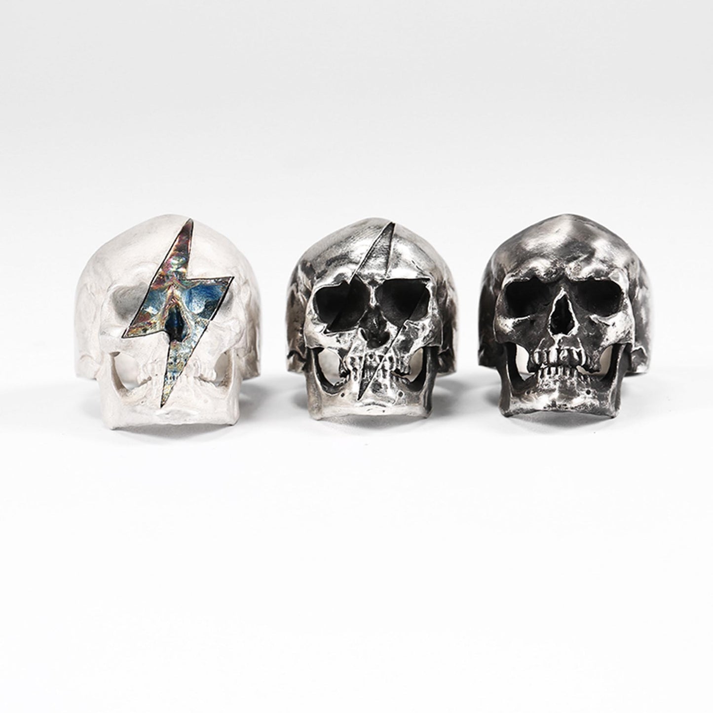 Gothic 925 Sterling Silver & Titanium Lightning Skull Ring - Retro Niche High-end Domineering Motorcycle Ring