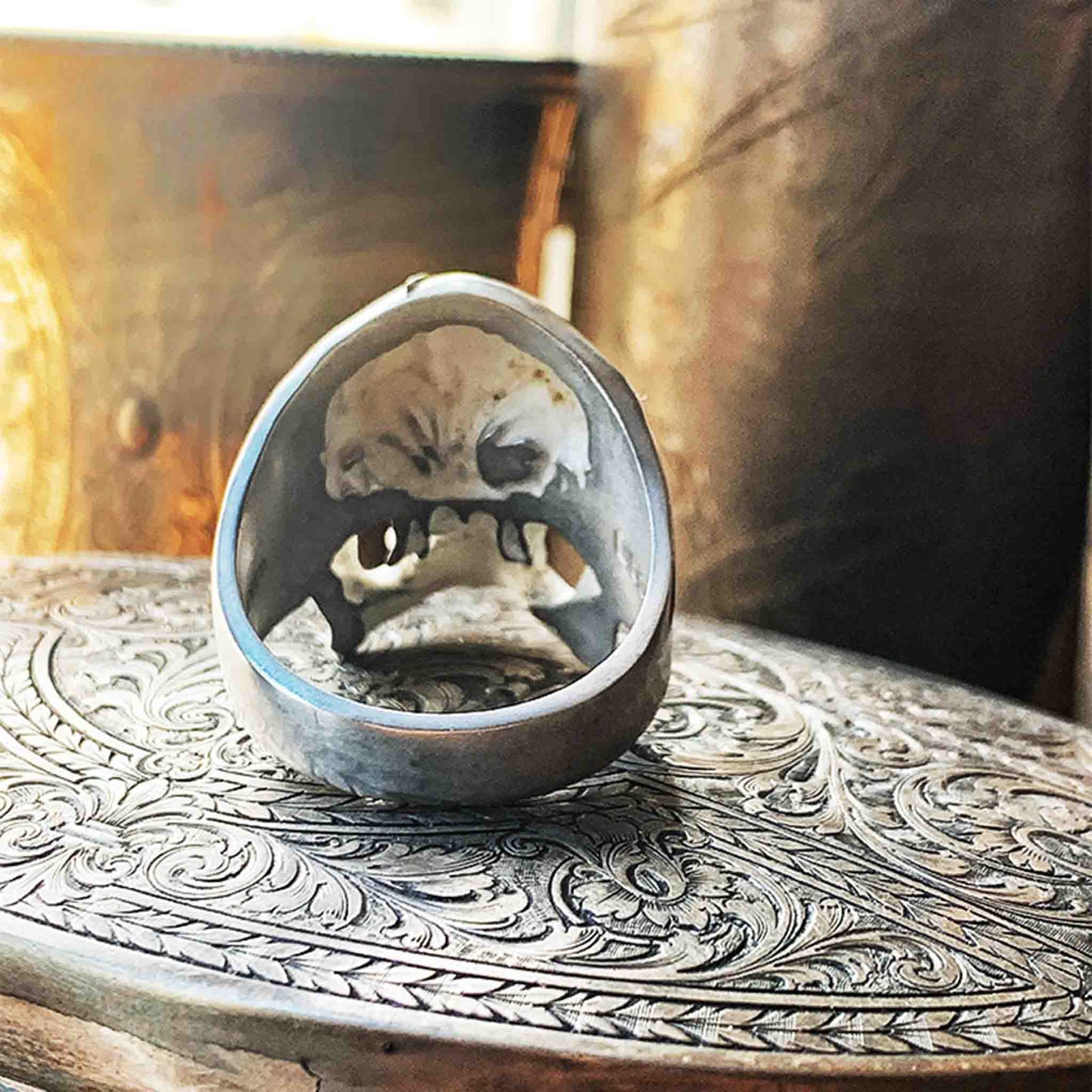 Gothic 925 Sterling Silver & Titanium Lightning Skull Ring - Retro Niche High-end Domineering Motorcycle Ring