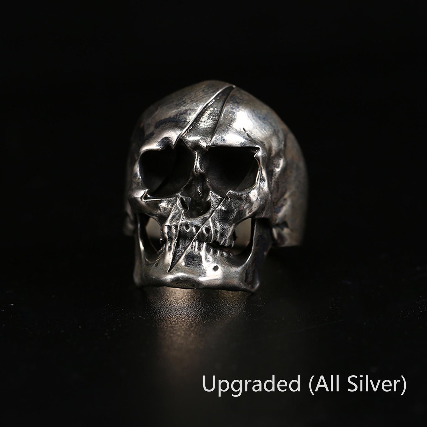 Gothic 925 Sterling Silver & Titanium Lightning Skull Ring - Retro Niche High-end Domineering Motorcycle Ring