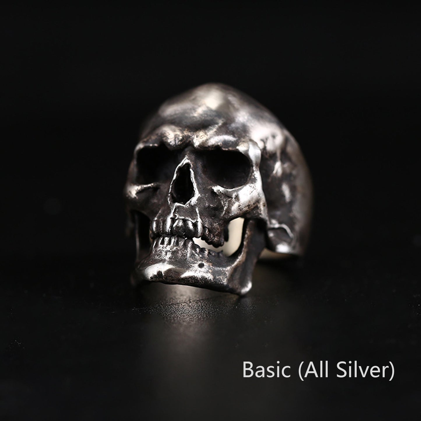 Gothic 925 Sterling Silver & Titanium Lightning Skull Ring - Retro Niche High-end Domineering Motorcycle Ring
