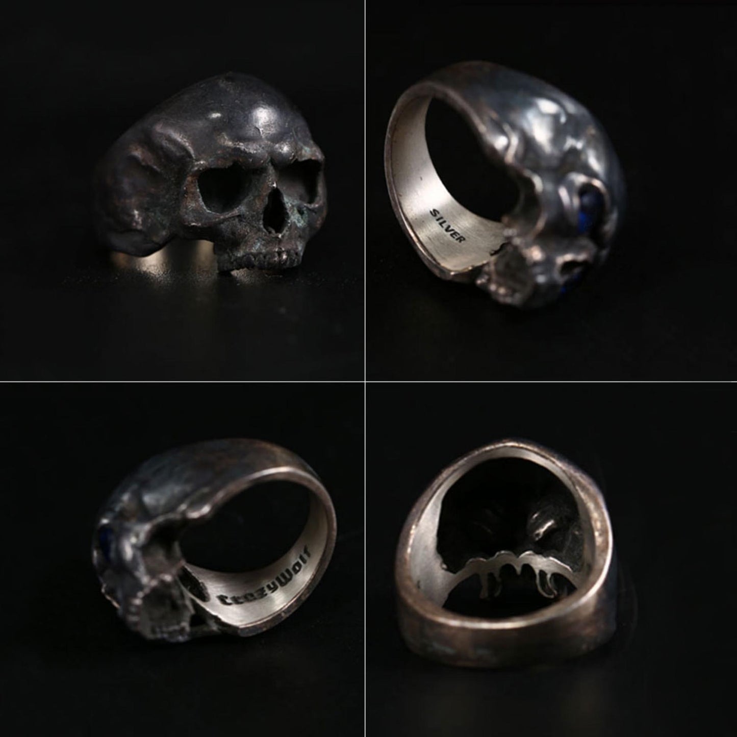 Vintage 925 Sterling Silver & Gem-Set Skull Ring - Original Design Retro Gothic Niche Jewelry