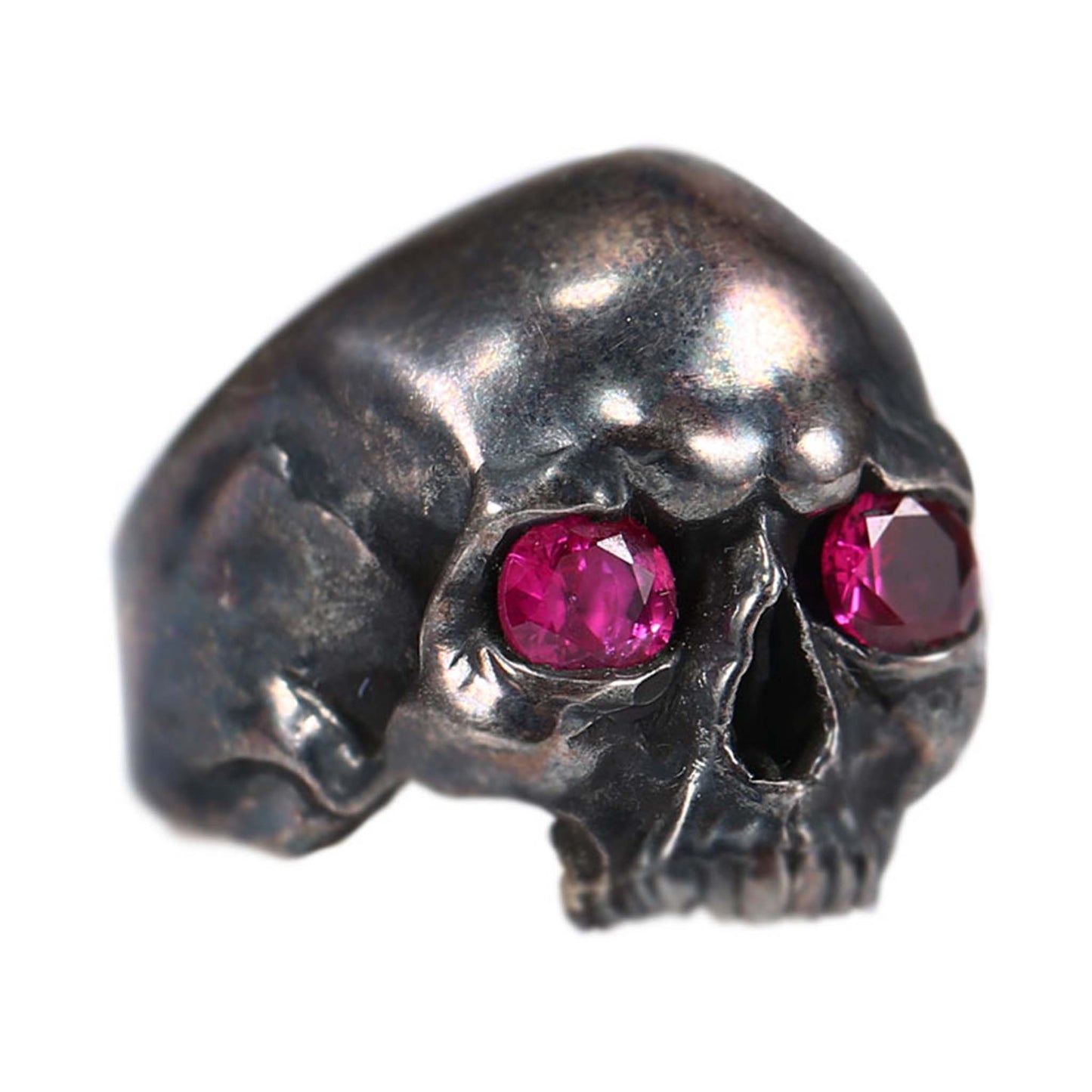 Vintage 925 Sterling Silver & Gem-Set Skull Ring - Original Design Retro Gothic Niche Jewelry