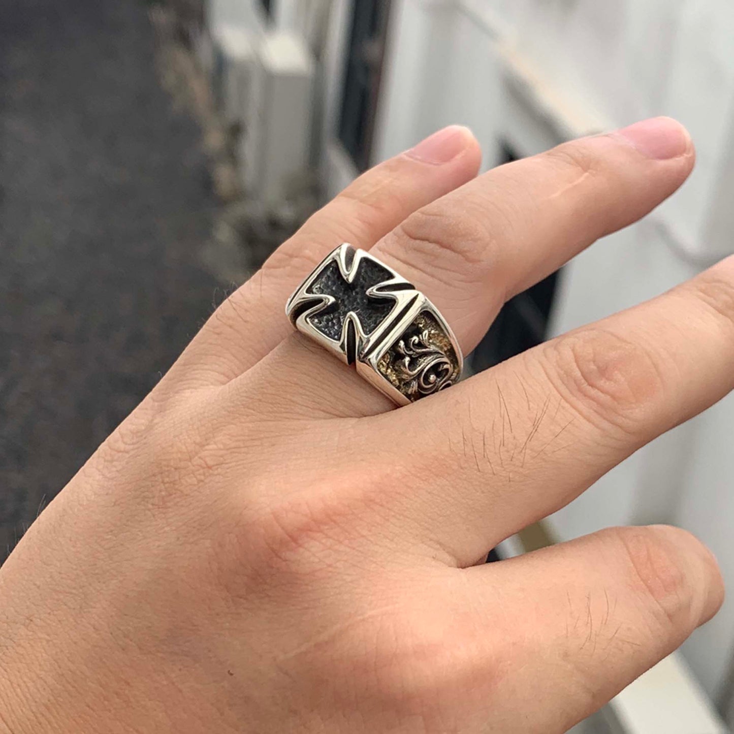 Original Design 925 Sterling Silver & 22K Gold Gilded Gothic Cross Ring - Retro Niche Fashion Creative Ring