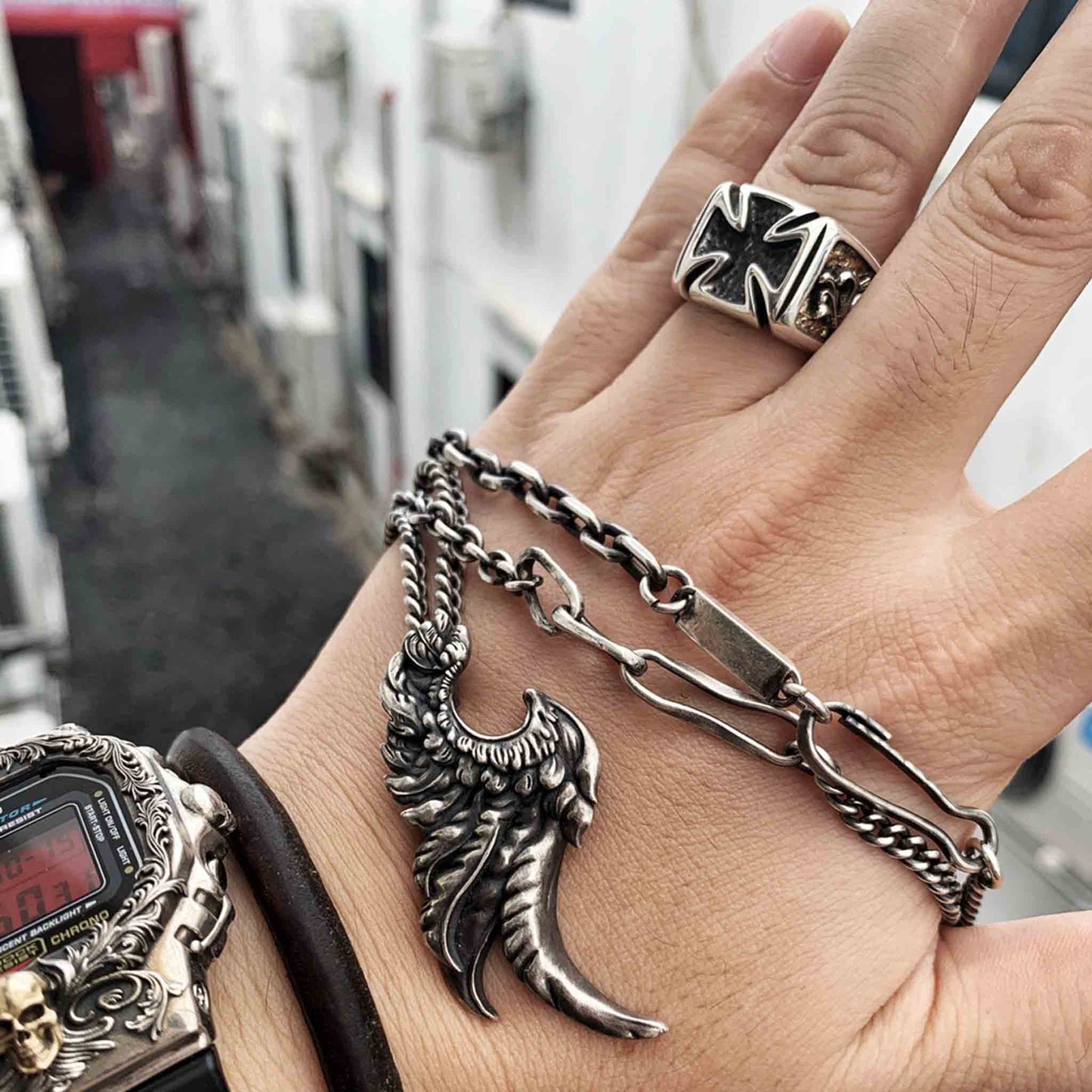 Original Design 925 Sterling Silver & 22K Gold Gilded Gothic Cross Ring - Retro Niche Fashion Creative Ring