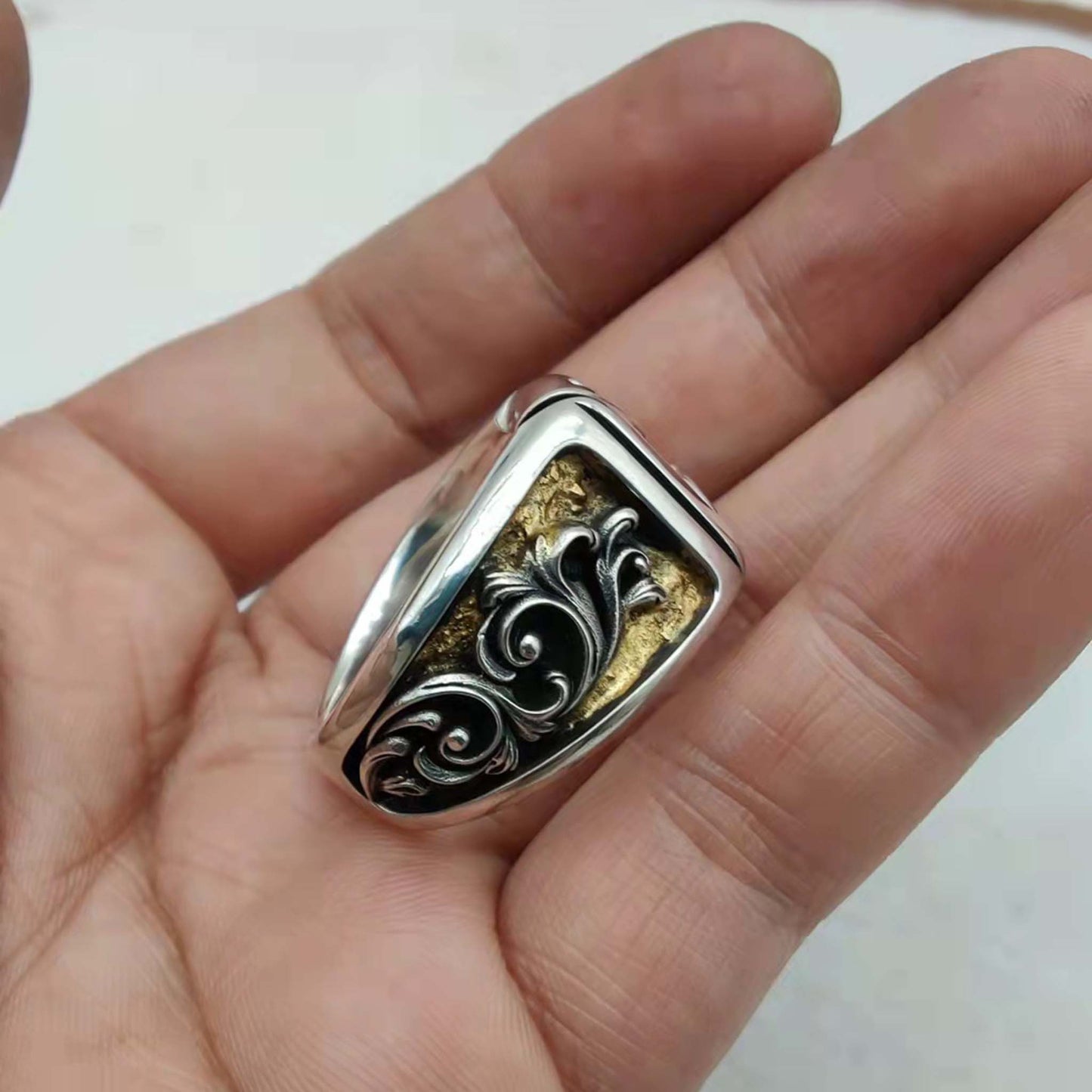 Original Design 925 Sterling Silver & 22K Gold Gilded Gothic Cross Ring - Retro Niche Fashion Creative Ring