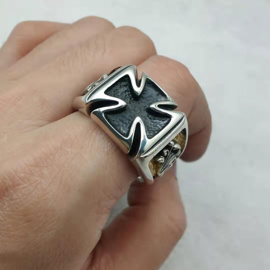 Original Design 925 Sterling Silver & 22K Gold Gilded Gothic Cross Ring - Retro Niche Fashion Creative Ring