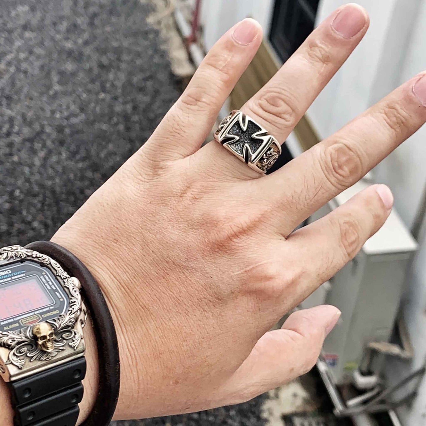 Original Design 925 Sterling Silver & 22K Gold Gilded Gothic Cross Ring - Retro Niche Fashion Creative Ring