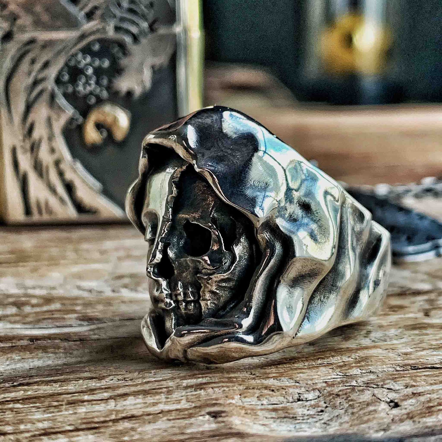 Vintage 925 Sterling Silver Virgin Mary Skull Mask Ring - Retro Gothic Niche Jewelry