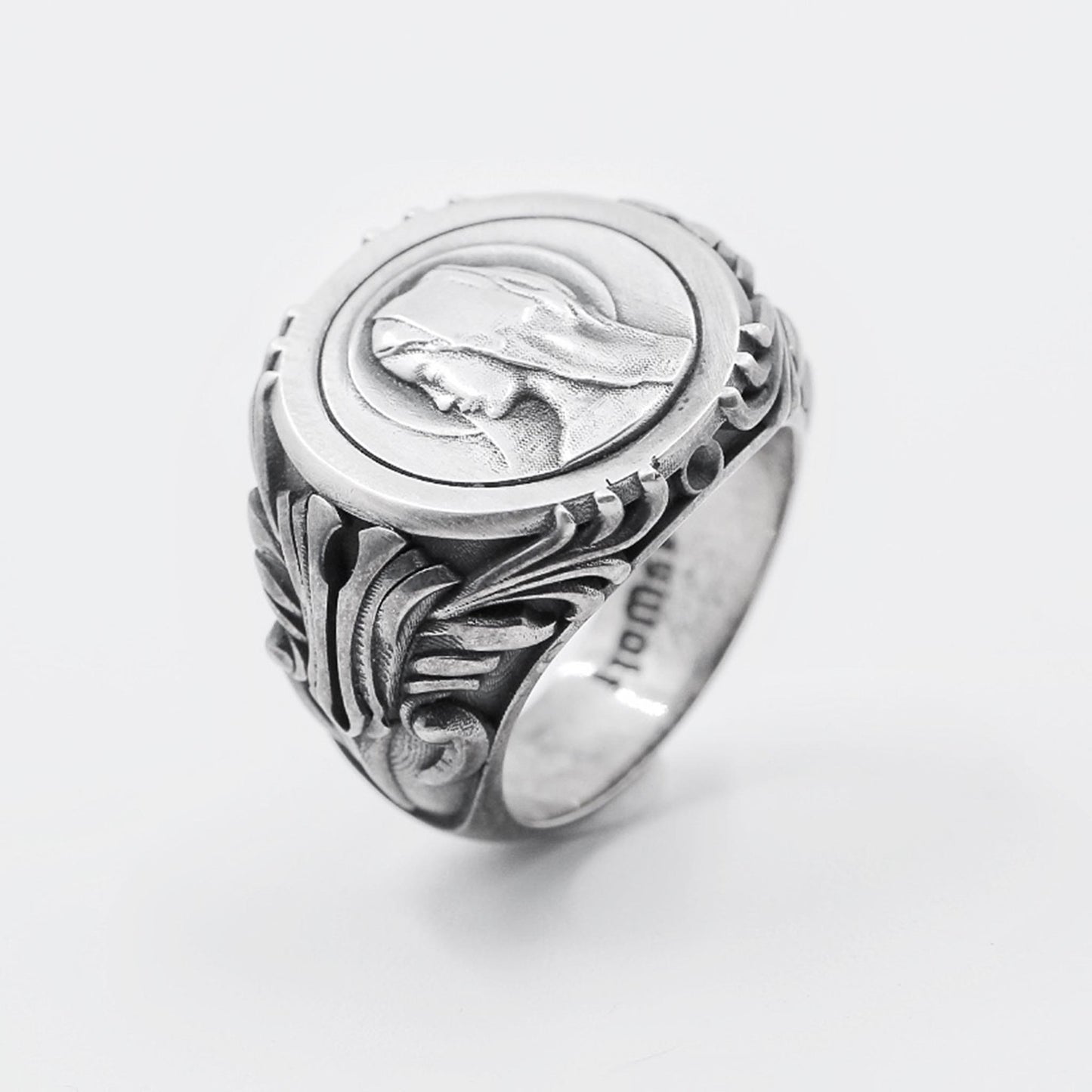 Vintage 925 Sterling Silver Goddess Signet Ring - Retro Gothic Niche Jewelry