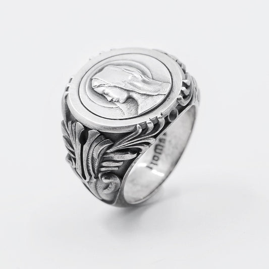 Vintage 925 Sterling Silver Goddess Signet Ring - Retro Gothic Niche Jewelry