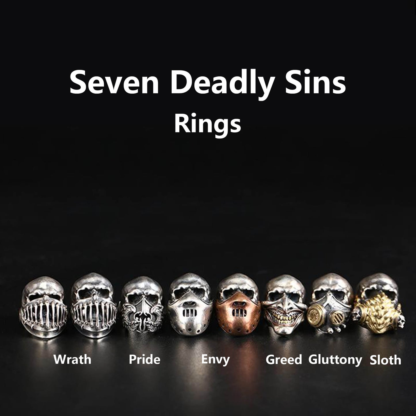 Vintage 925 Sterling Silver Seven Deadly Sins Ring - Retro Niche High-end Domineering Motorcycle Ring