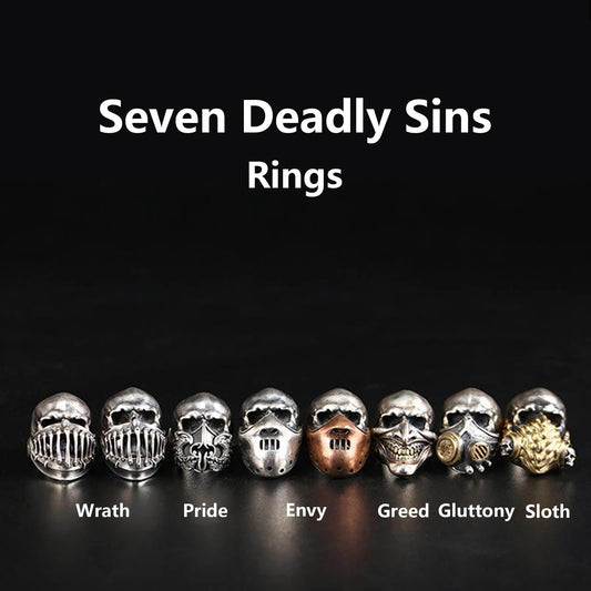 Vintage 925 Sterling Silver Seven Deadly Sins Ring - Retro Niche High-end Domineering Motorcycle Ring
