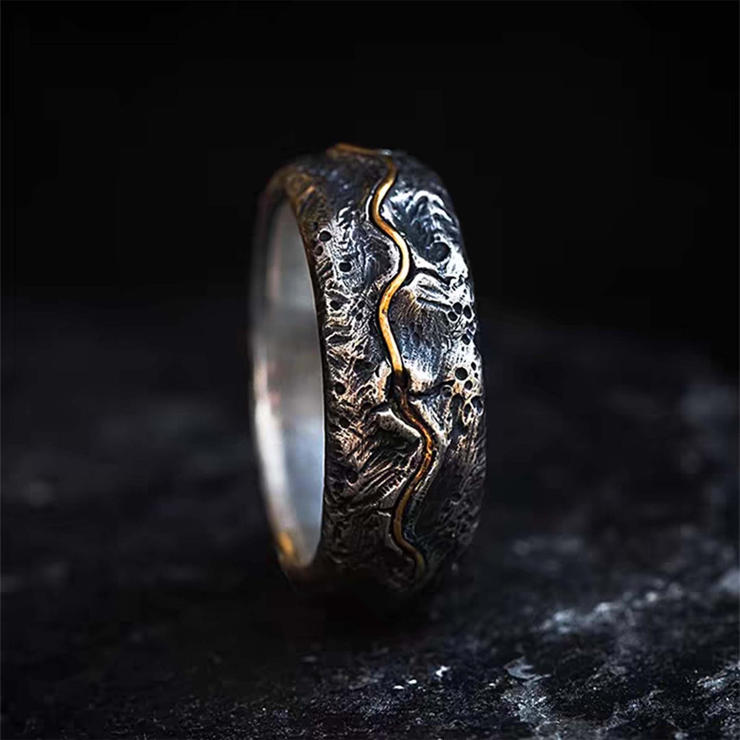 Unique Gothic 925 Sterling Silver & 24K Gold Handmade Ring - Original Design, Authentic Materials, High-Quality Craftsmanship