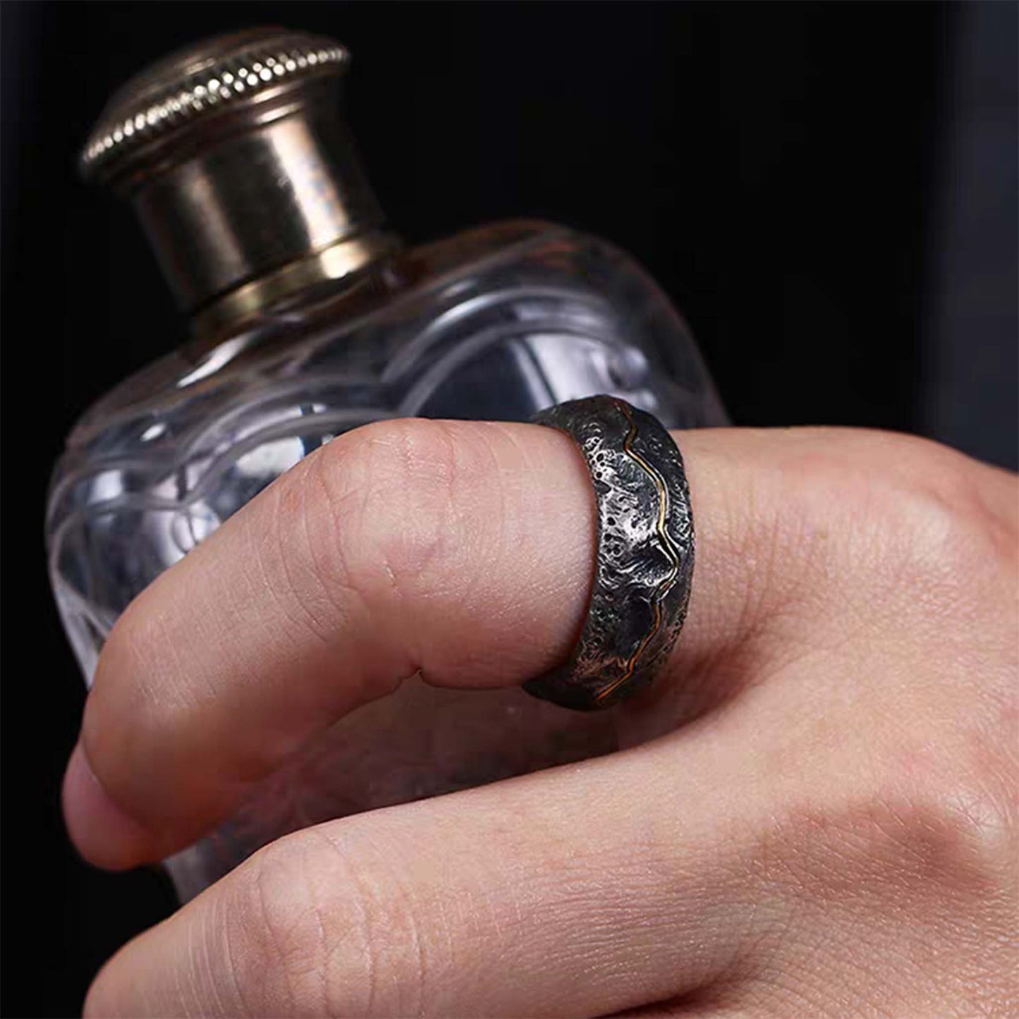 Unique Gothic 925 Sterling Silver & 24K Gold Handmade Ring - Original Design, Authentic Materials, High-Quality Craftsmanship