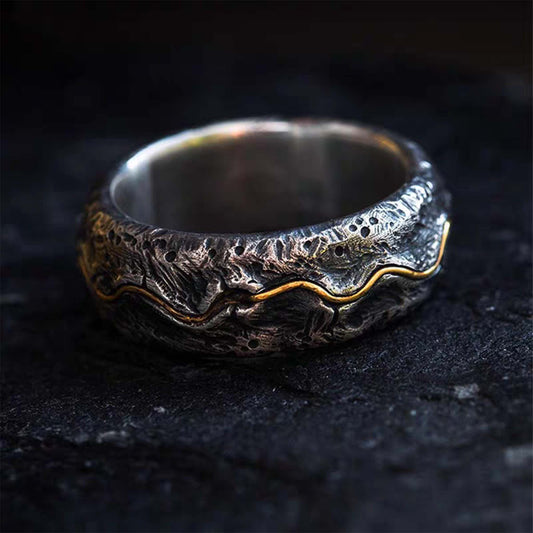 Unique Gothic 925 Sterling Silver & 24K Gold Handmade Ring - Original Design, Authentic Materials, High-Quality Craftsmanship