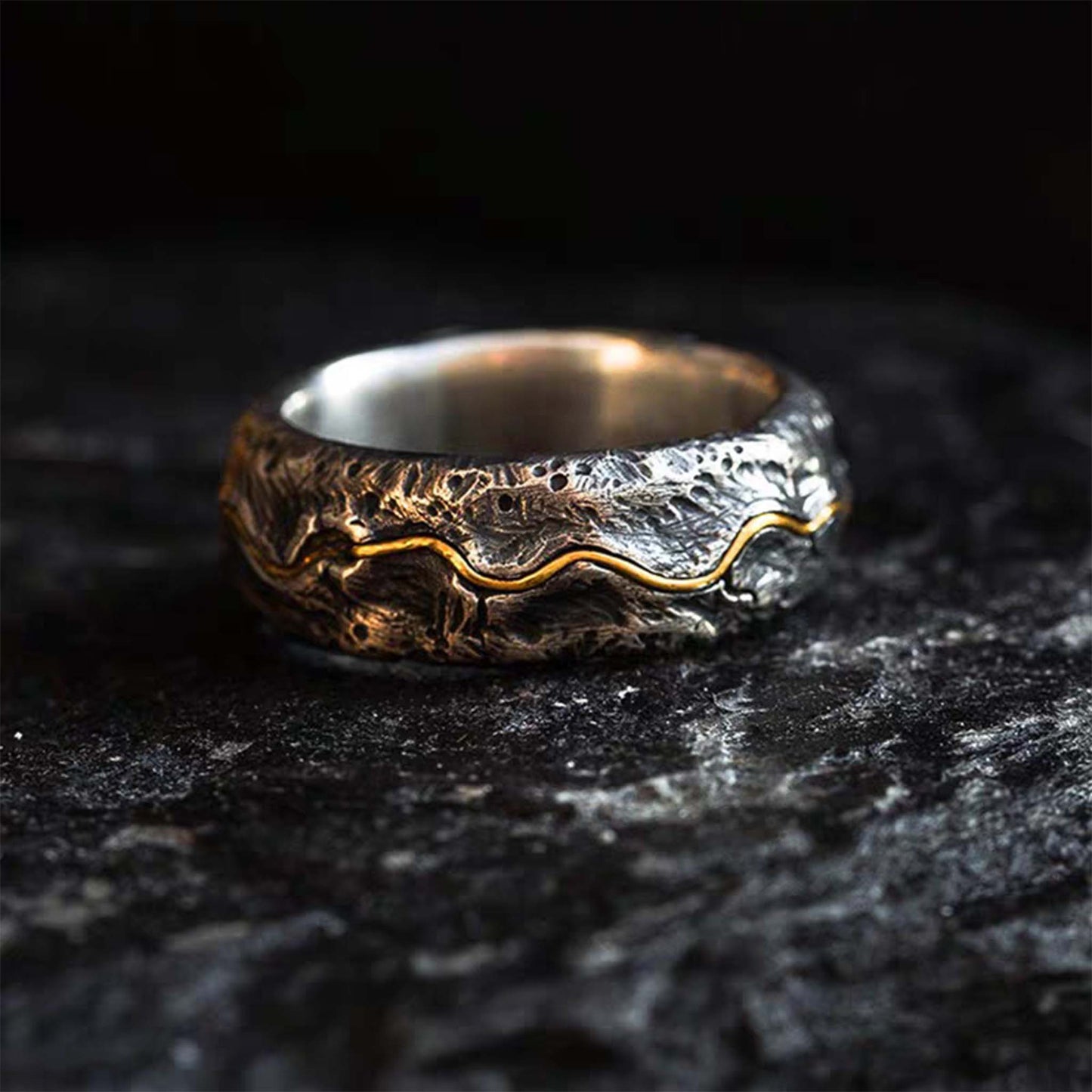 Unique Gothic 925 Sterling Silver & 24K Gold Handmade Ring - Original Design, Authentic Materials, High-Quality Craftsmanship