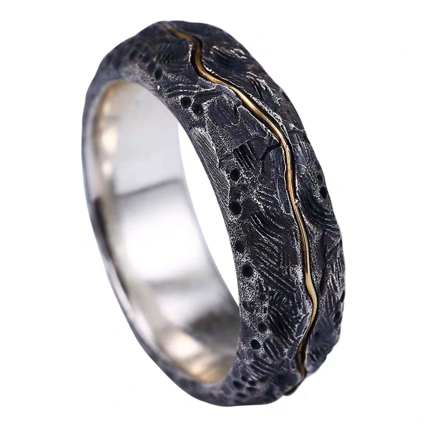 Unique Gothic 925 Sterling Silver & 24K Gold Handmade Ring - Original Design, Authentic Materials, High-Quality Craftsmanship
