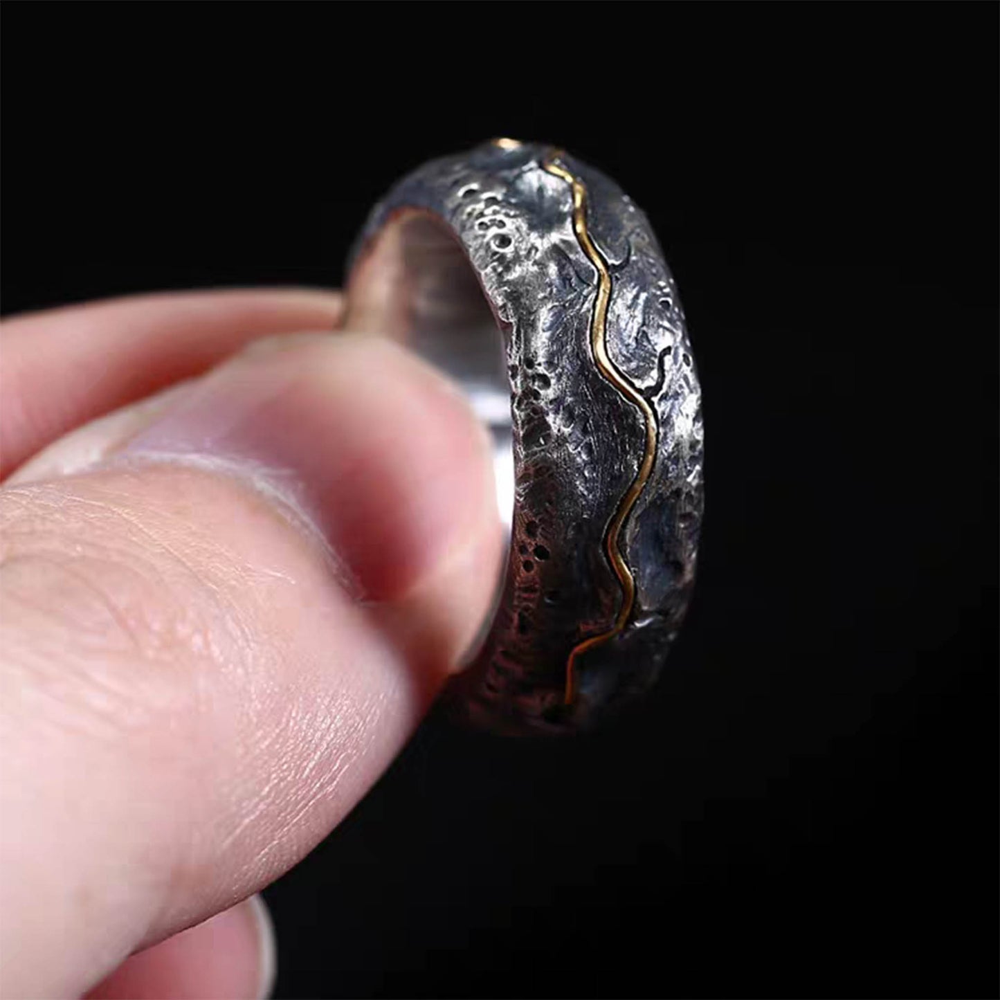 Unique Gothic 925 Sterling Silver & 24K Gold Handmade Ring - Original Design, Authentic Materials, High-Quality Craftsmanship