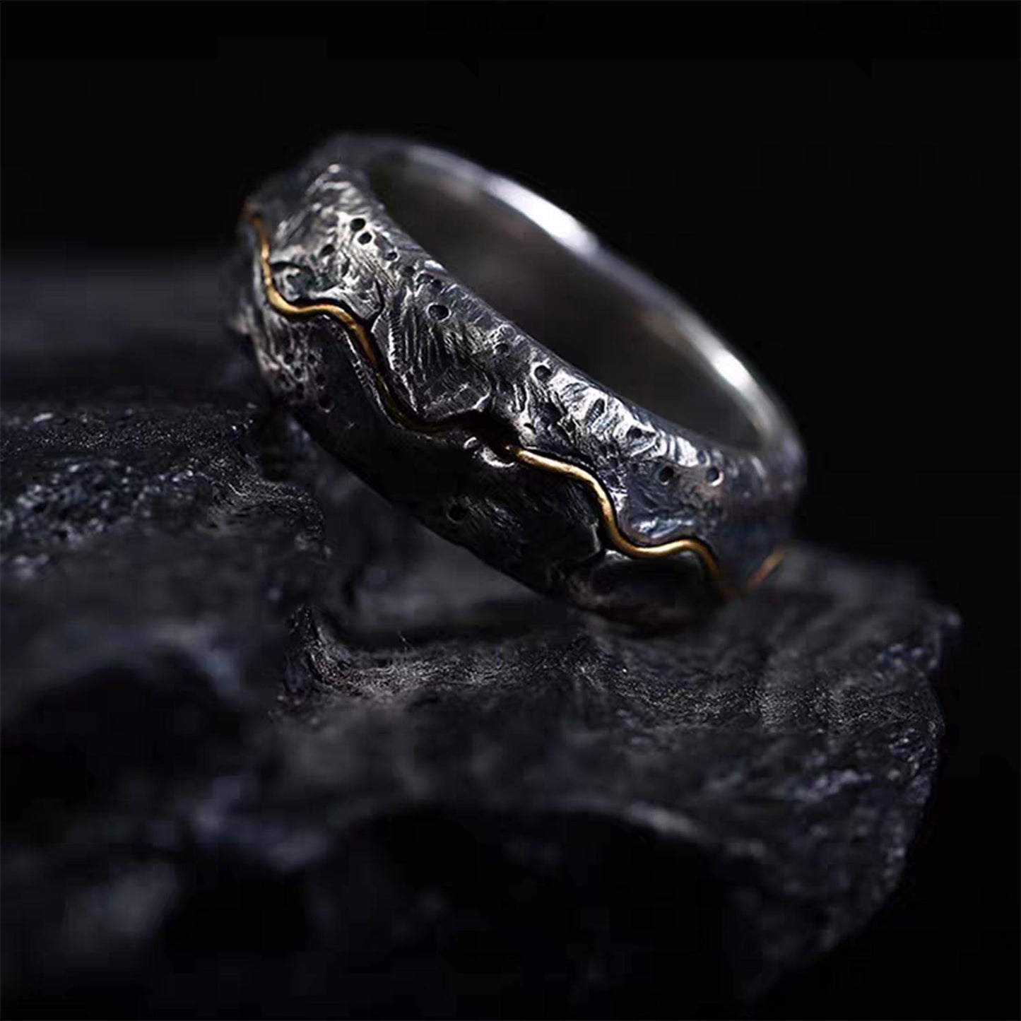 Unique Gothic 925 Sterling Silver & 24K Gold Handmade Ring - Original Design, Authentic Materials, High-Quality Craftsmanship