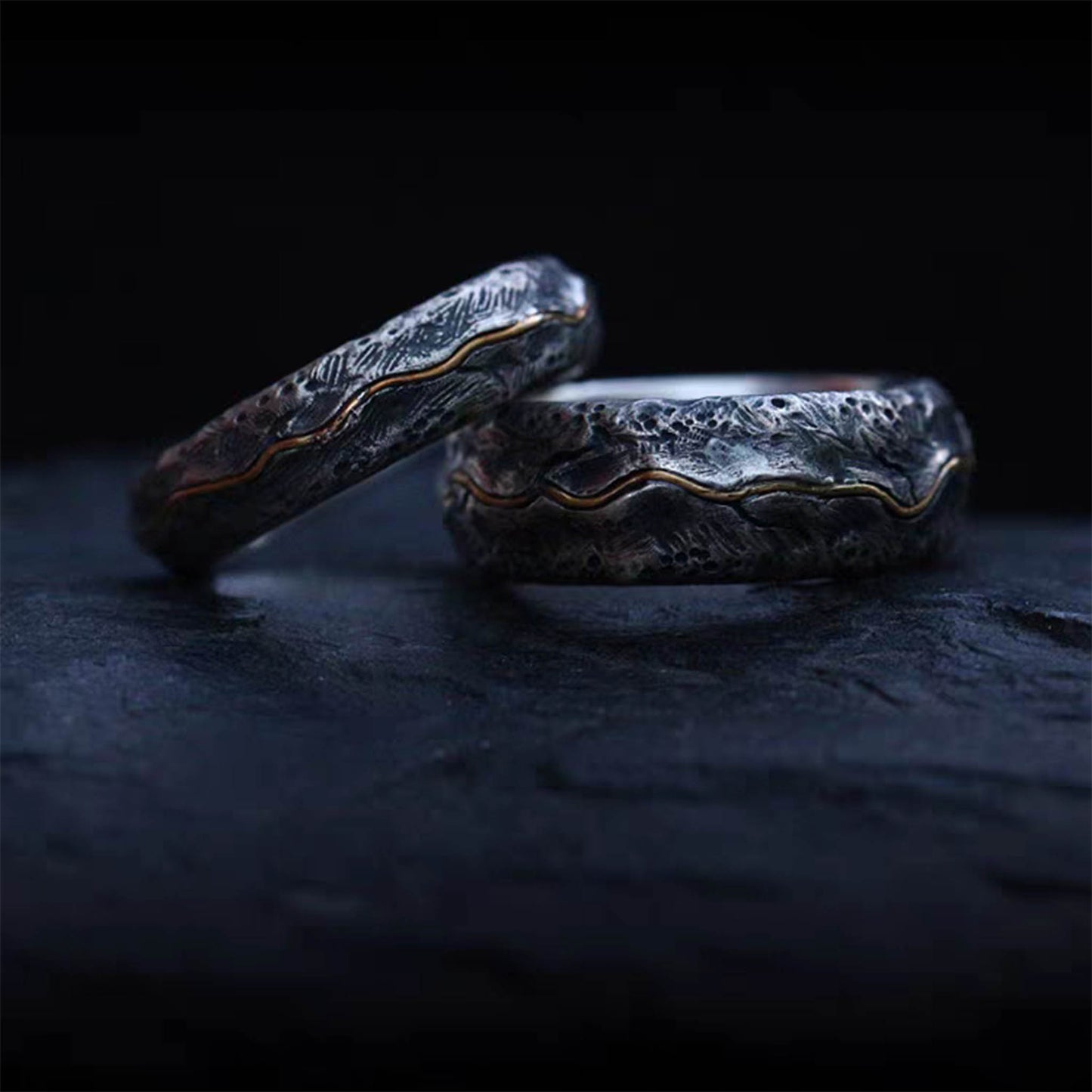 Unique Gothic 925 Sterling Silver & 24K Gold Handmade Ring - Original Design, Authentic Materials, High-Quality Craftsmanship
