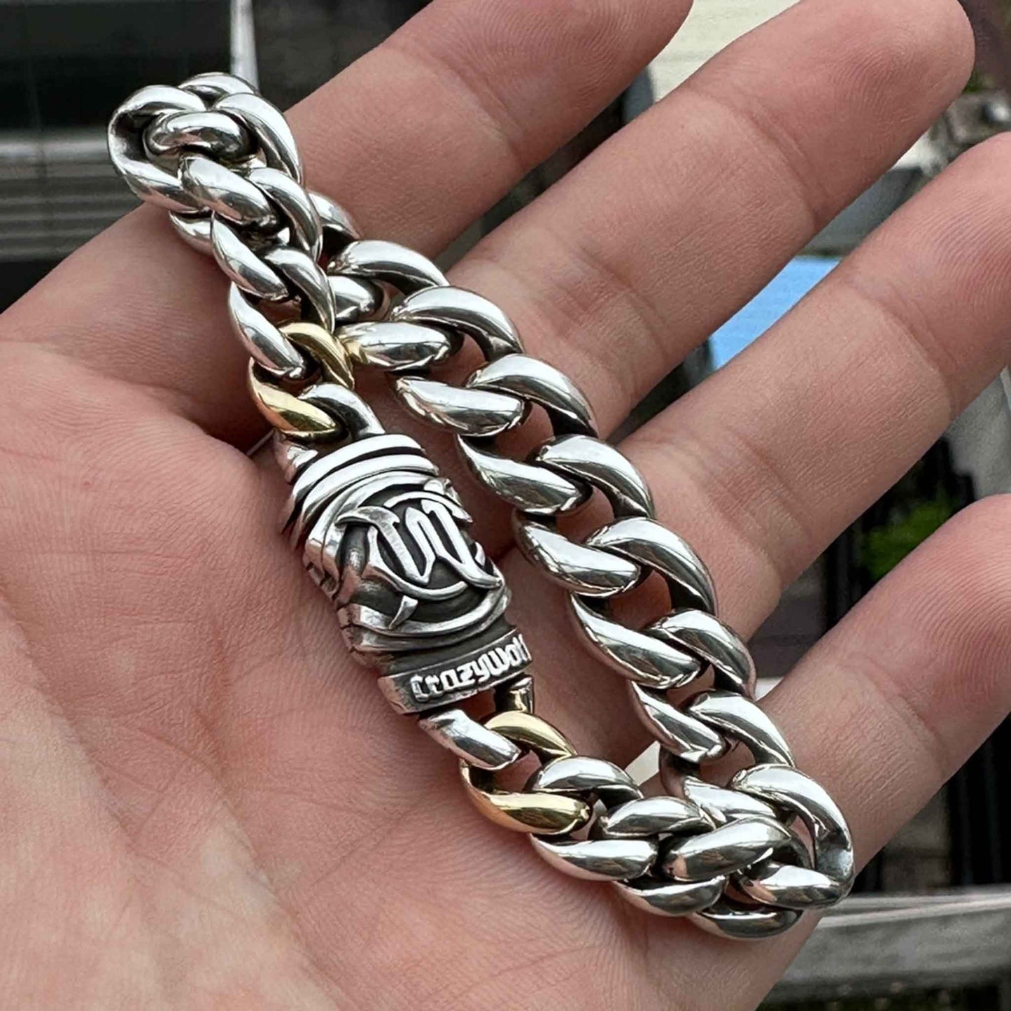 925 Sterling Silver & 18K Gold Cuban Link Bracelet - Unique Statement Gradient Chain Bracelet