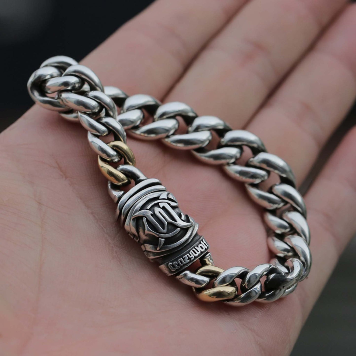 925 Sterling Silver & 18K Gold Cuban Link Bracelet - Unique Statement Gradient Chain Bracelet