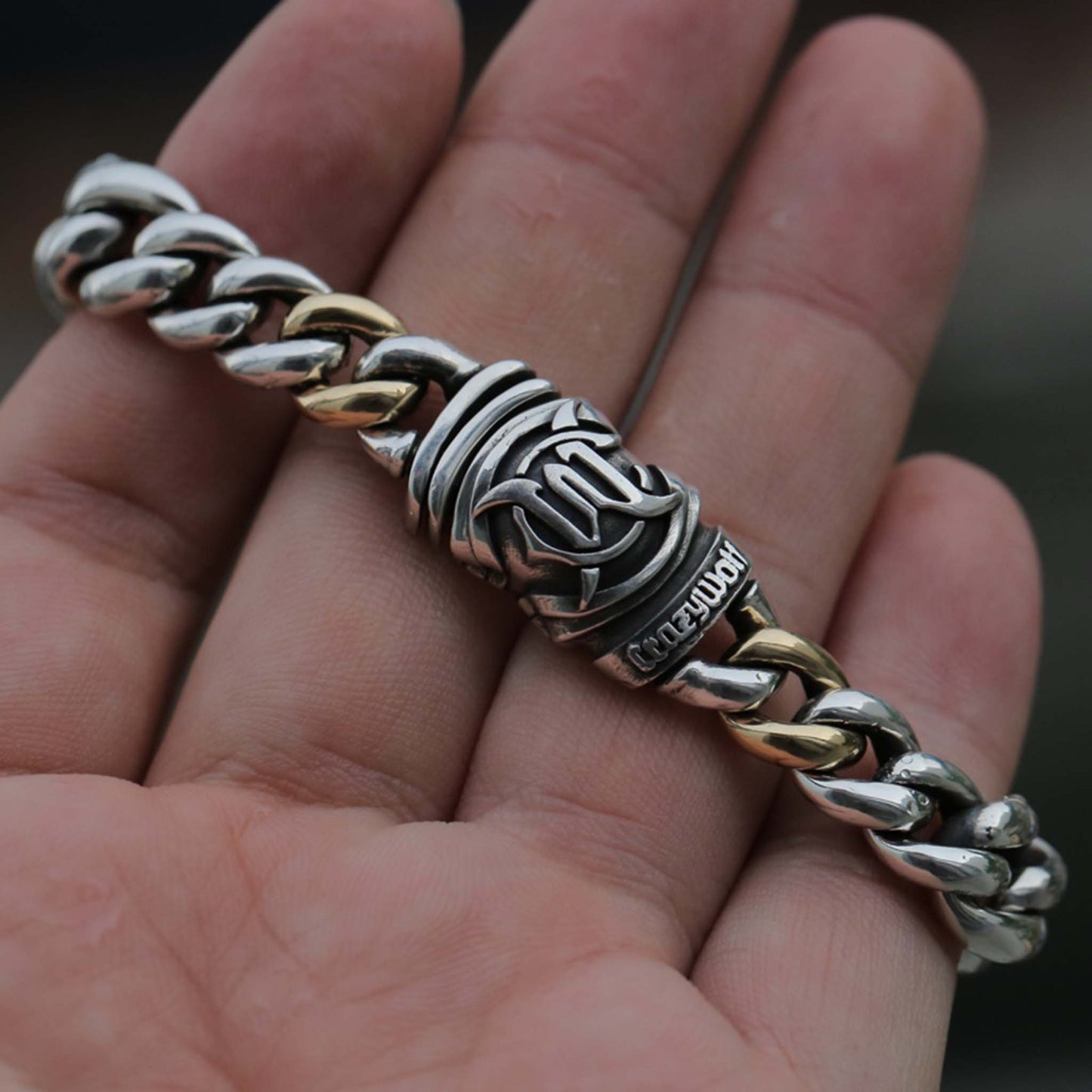 925 Sterling Silver & 18K Gold Cuban Link Bracelet - Unique Statement Gradient Chain Bracelet