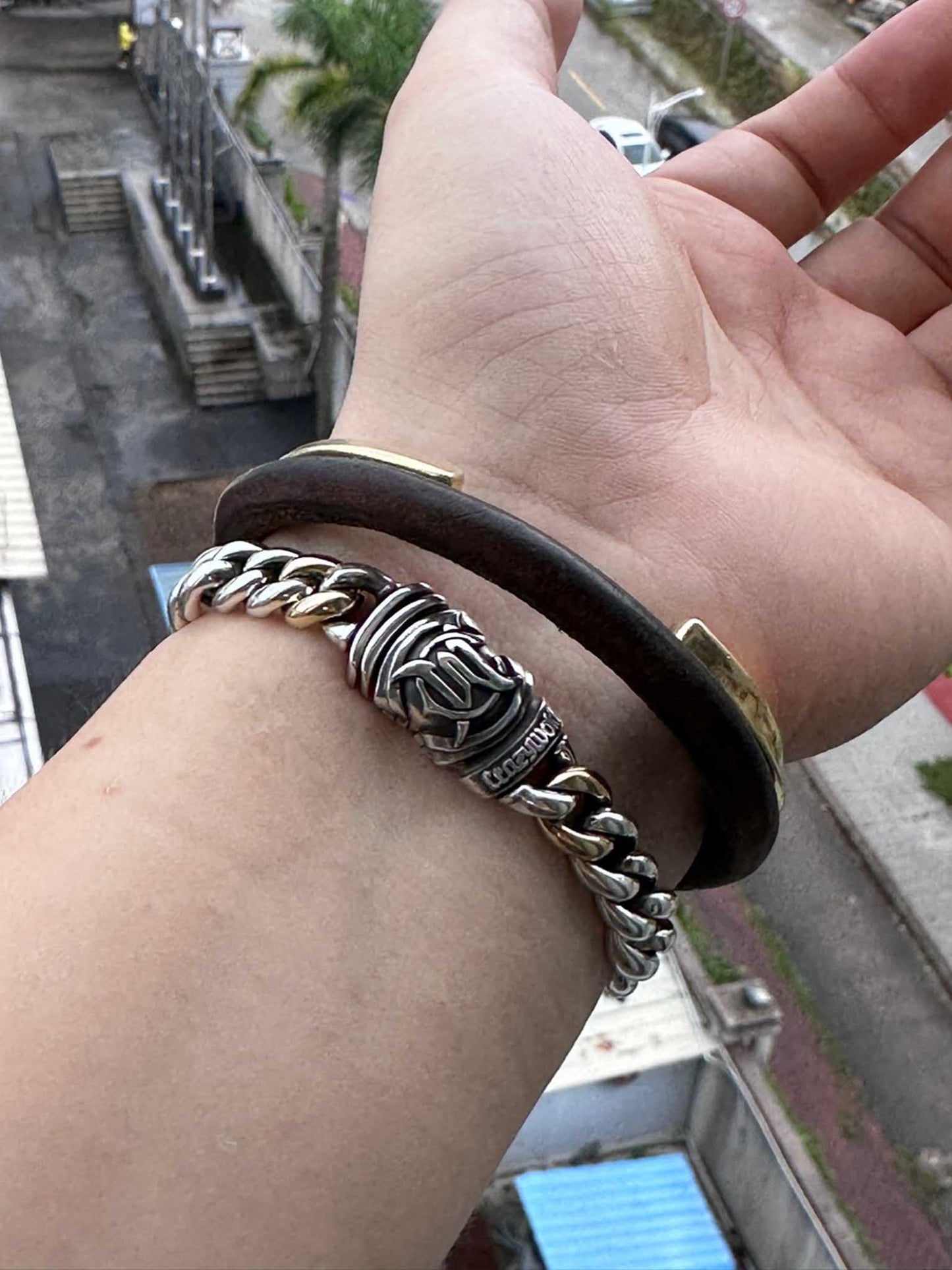 925 Sterling Silver & 18K Gold Cuban Link Bracelet - Unique Statement Gradient Chain Bracelet