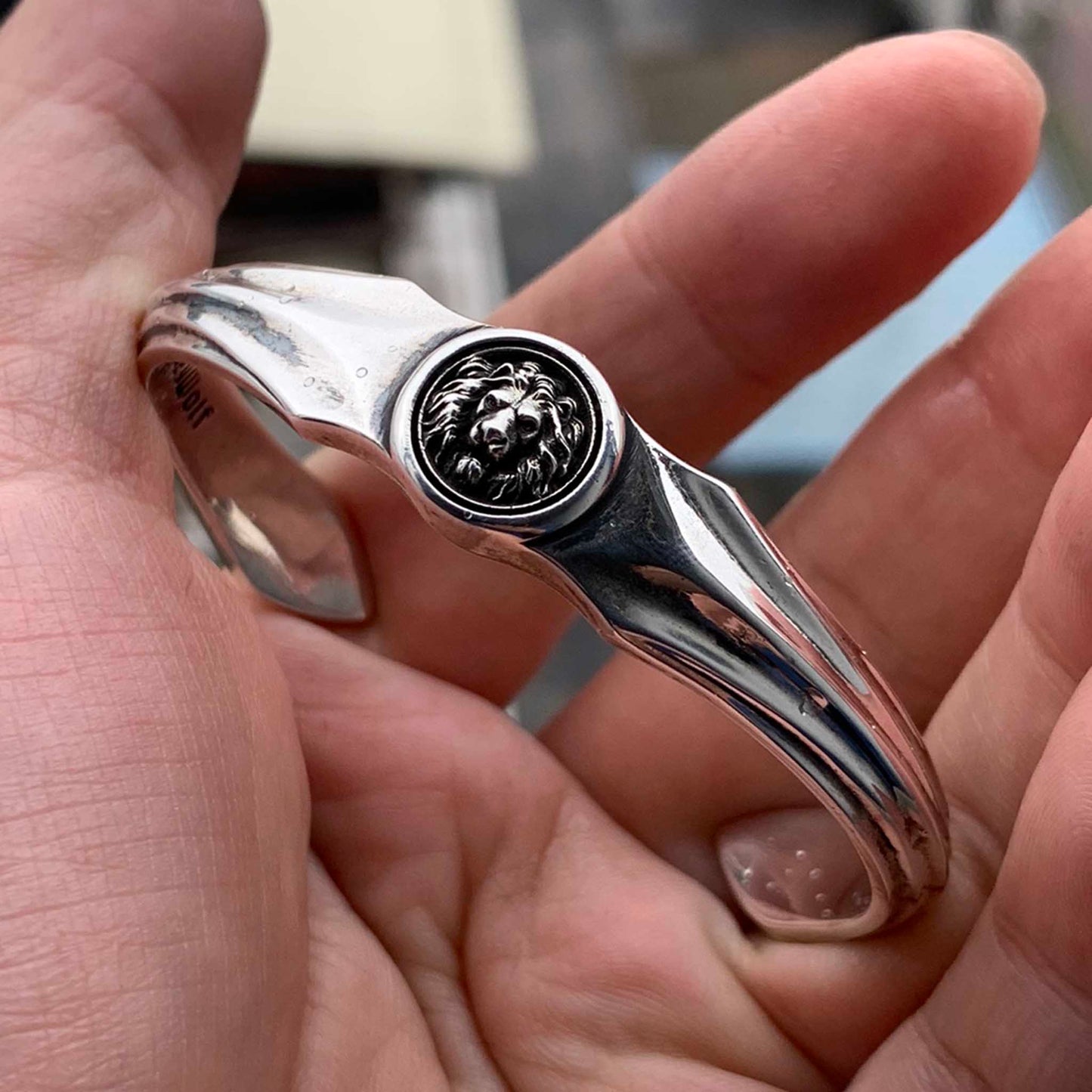 Gothic 925 Sterling Silver & 18K Gold Lion Head Bracelet - Retro Unique Statement Bangle