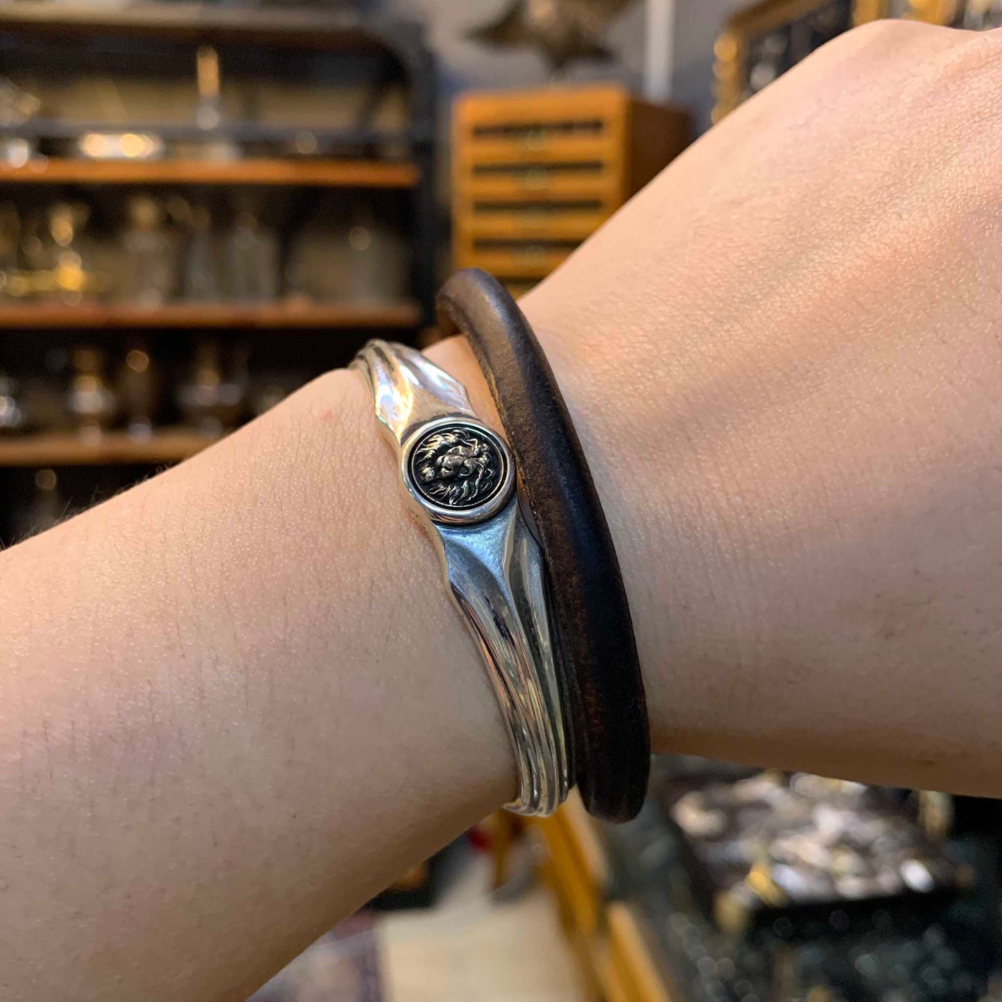 Gothic 925 Sterling Silver & 18K Gold Lion Head Bracelet - Retro Unique Statement Bangle