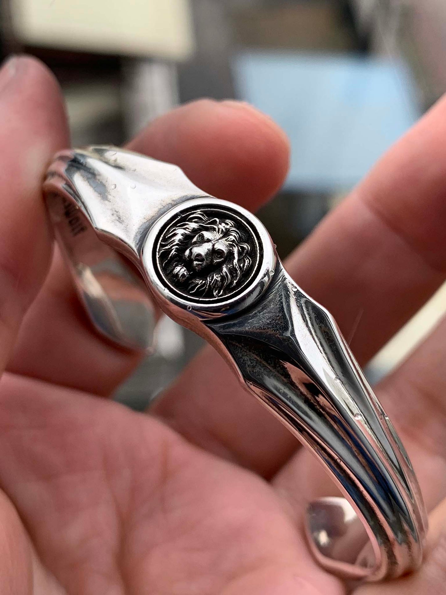 Gothic 925 Sterling Silver & 18K Gold Lion Head Bracelet - Retro Unique Statement Bangle