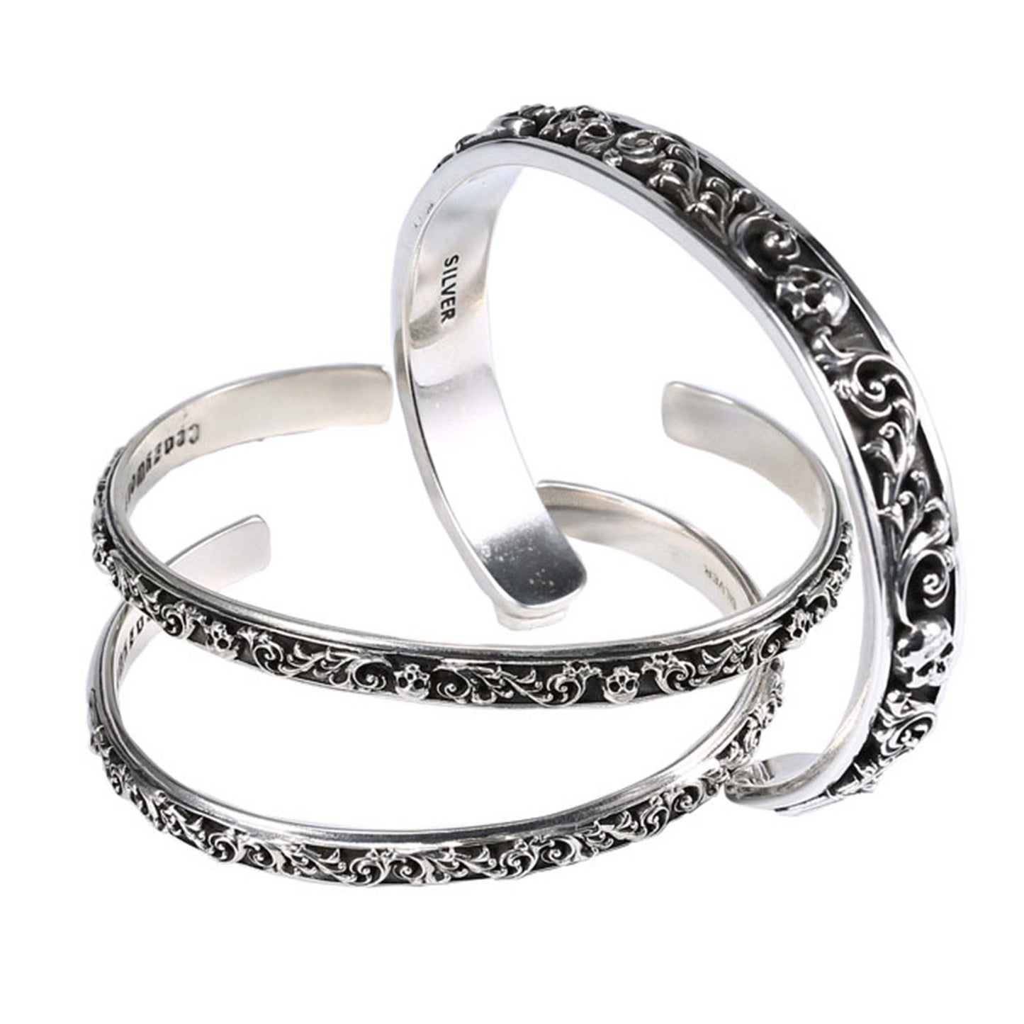 Gothic 925 Sterling Silver Arabesque Skull Bracelet - Retro Unique Statement Bangle