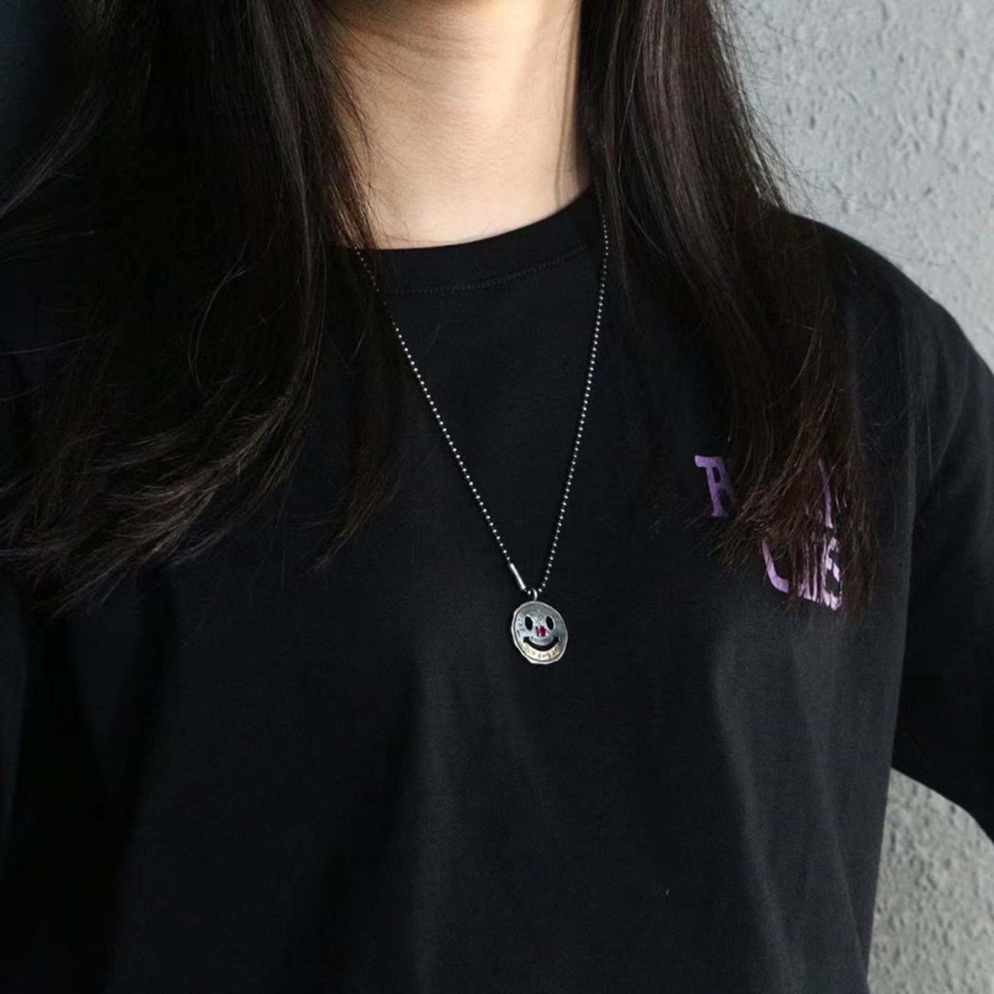 Gothic 925 Sterling Silver & 22K Gold Gilded Smiley Face Pendant - Retro Distressed Unique Necklace for Men & Women