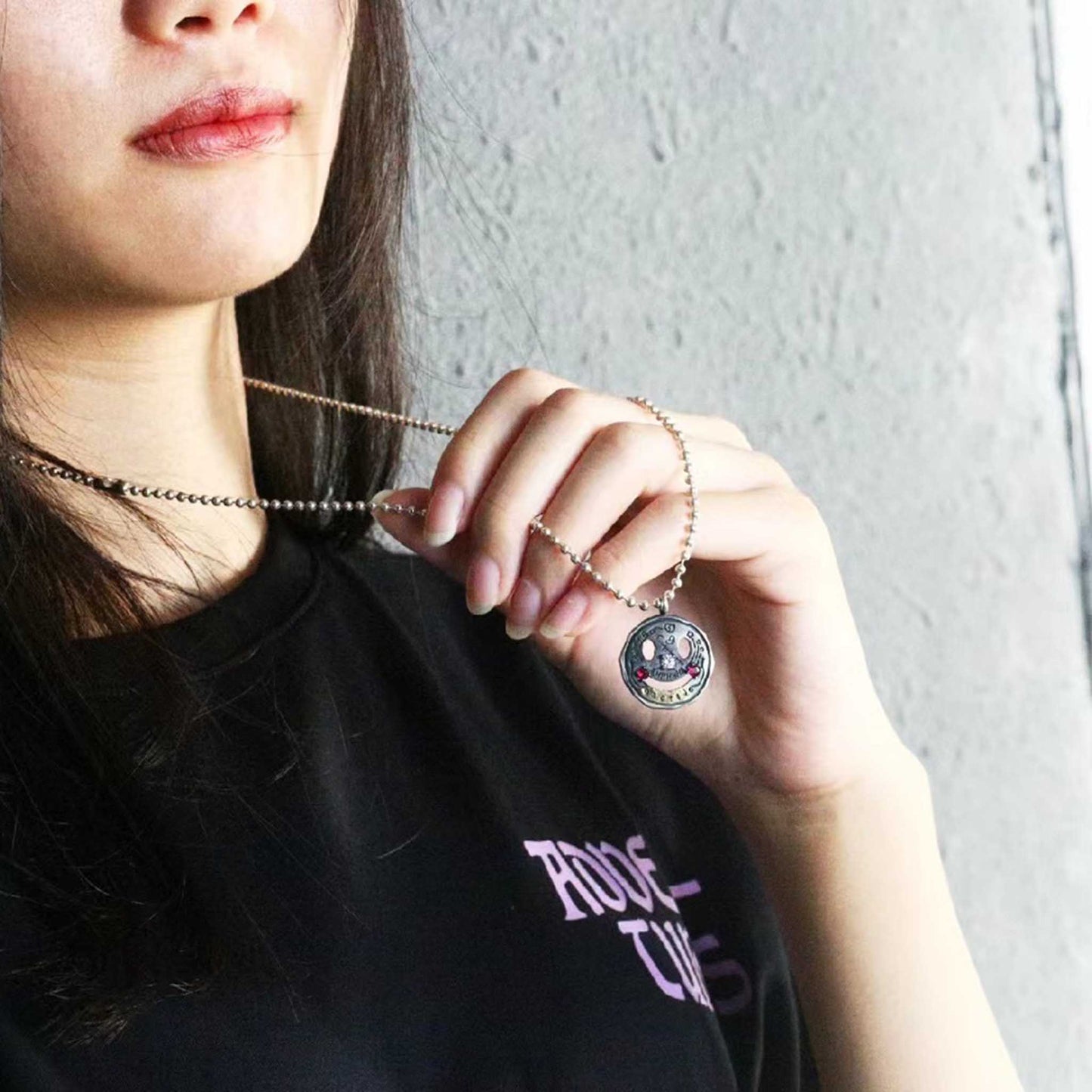 Gothic 925 Sterling Silver & 22K Gold Gilded Smiley Face Pendant - Retro Distressed Unique Necklace for Men & Women