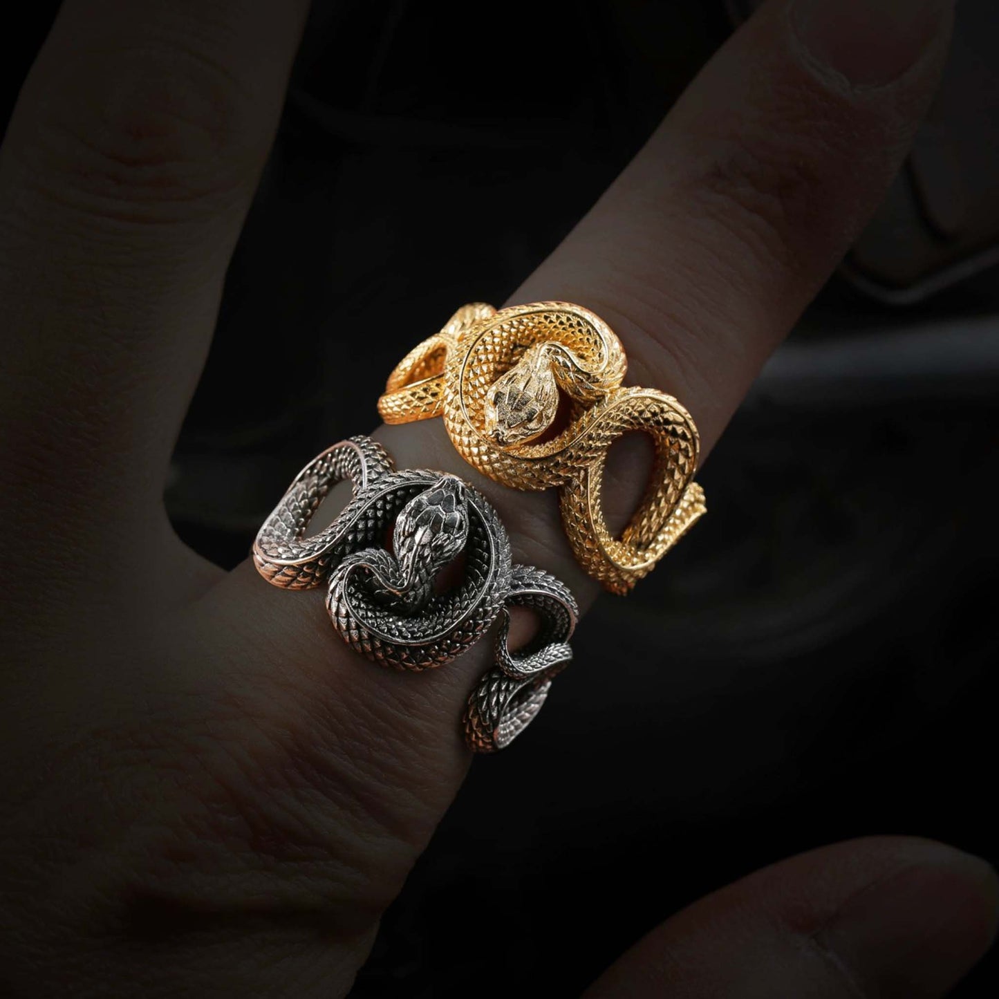 Gothic 925 Sterling Silver & Gold Plated Snake Ring - Retro Niche Statement Open Ring