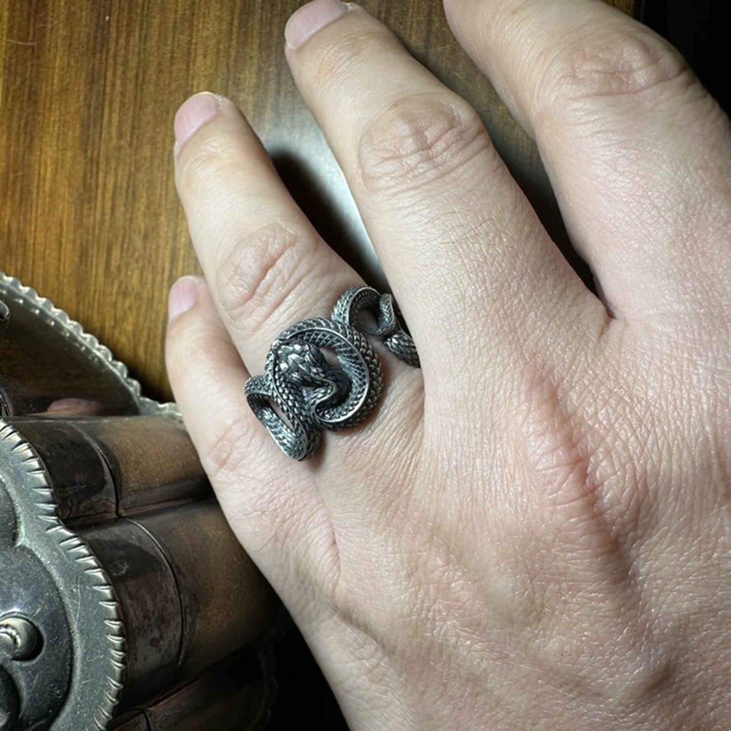 Gothic 925 Sterling Silver & Gold Plated Snake Ring - Retro Niche Statement Open Ring