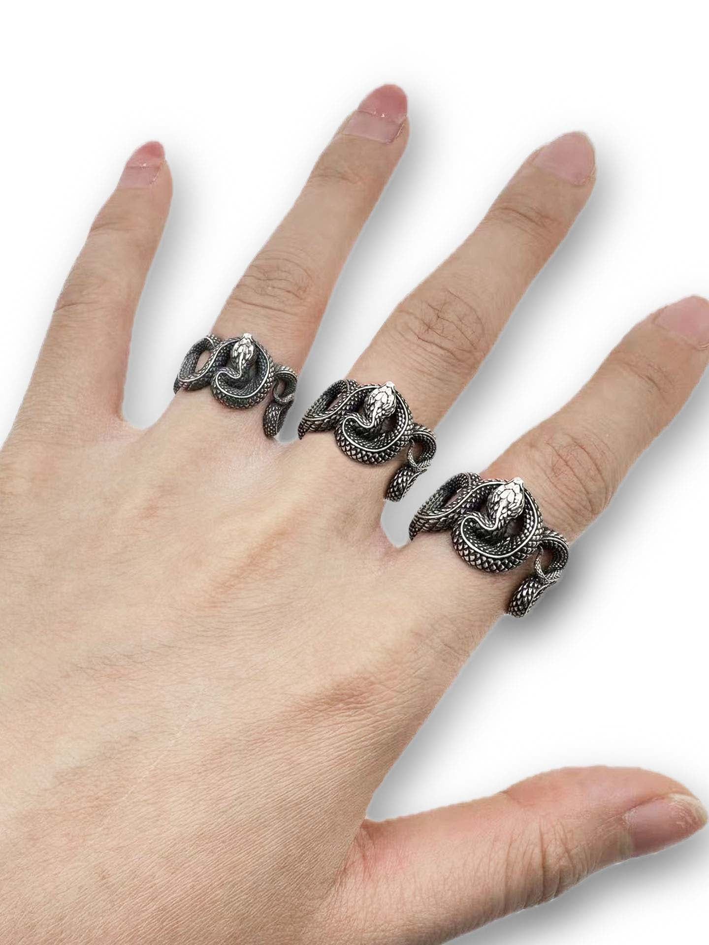 Gothic 925 Sterling Silver & Gold Plated Snake Ring - Retro Niche Statement Open Ring