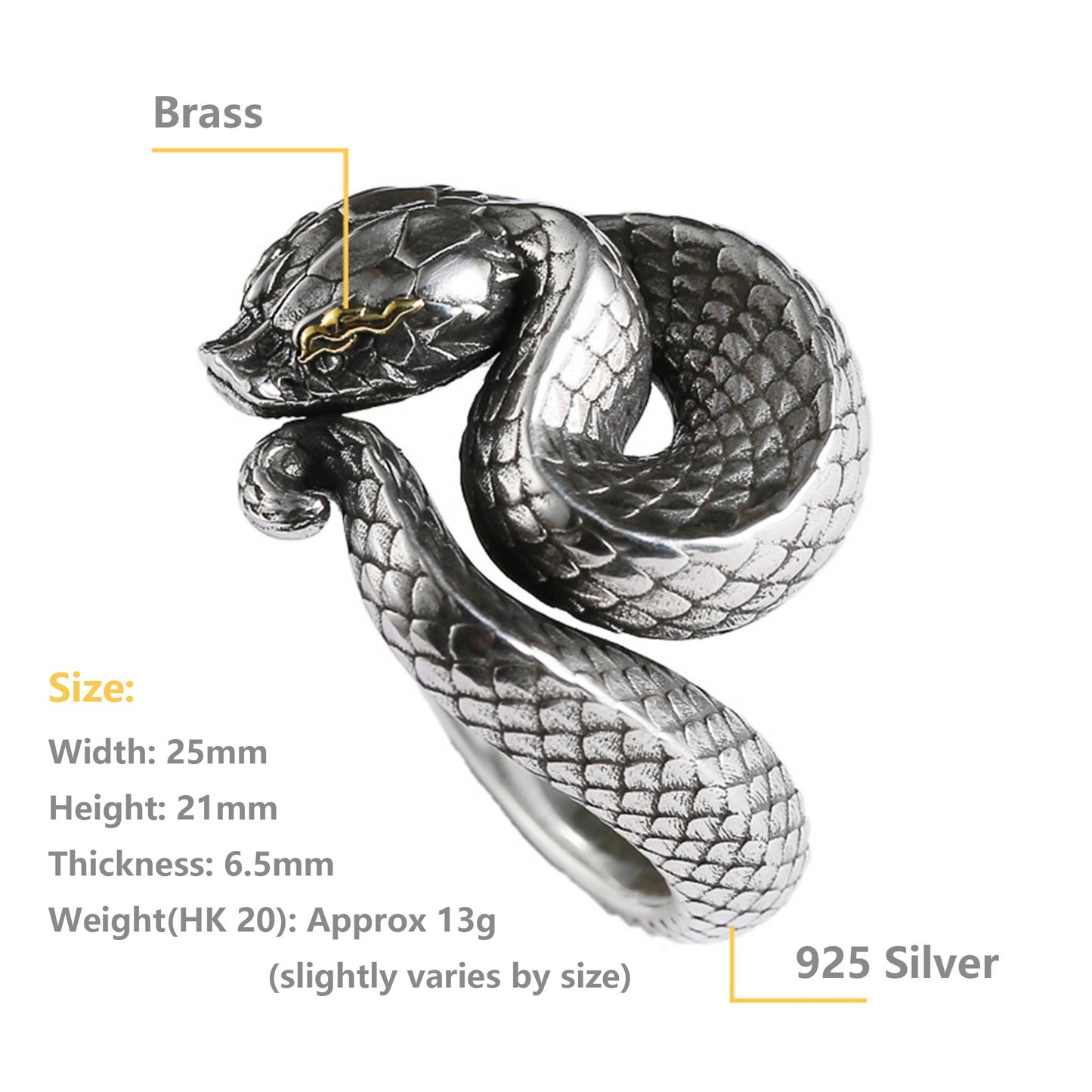 Gothic 925 Sterling Silver Viper Snake Ring - Retro Niche Statement Tail Ring