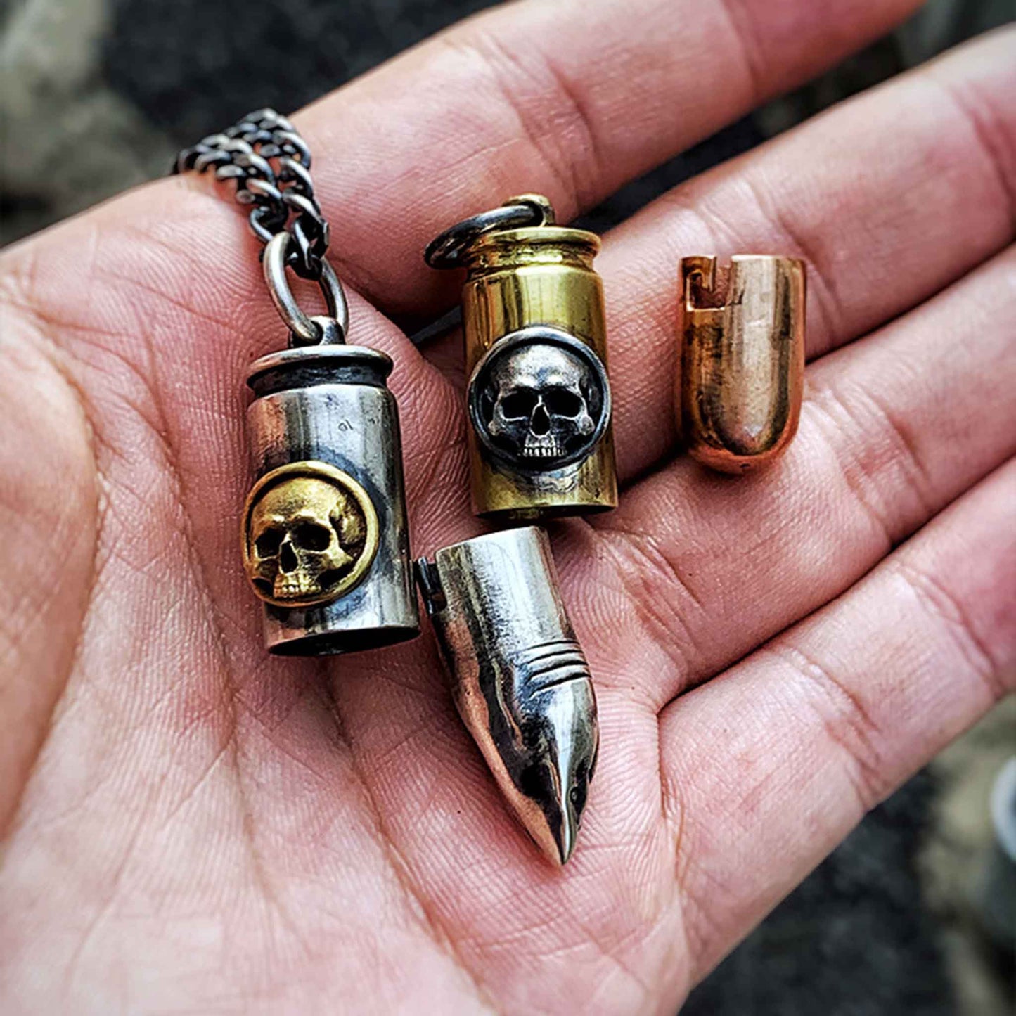 Gothic 925 Sterling Silver Skull Bullet Pendant - Retro Unique Handmade Necklace With Charm