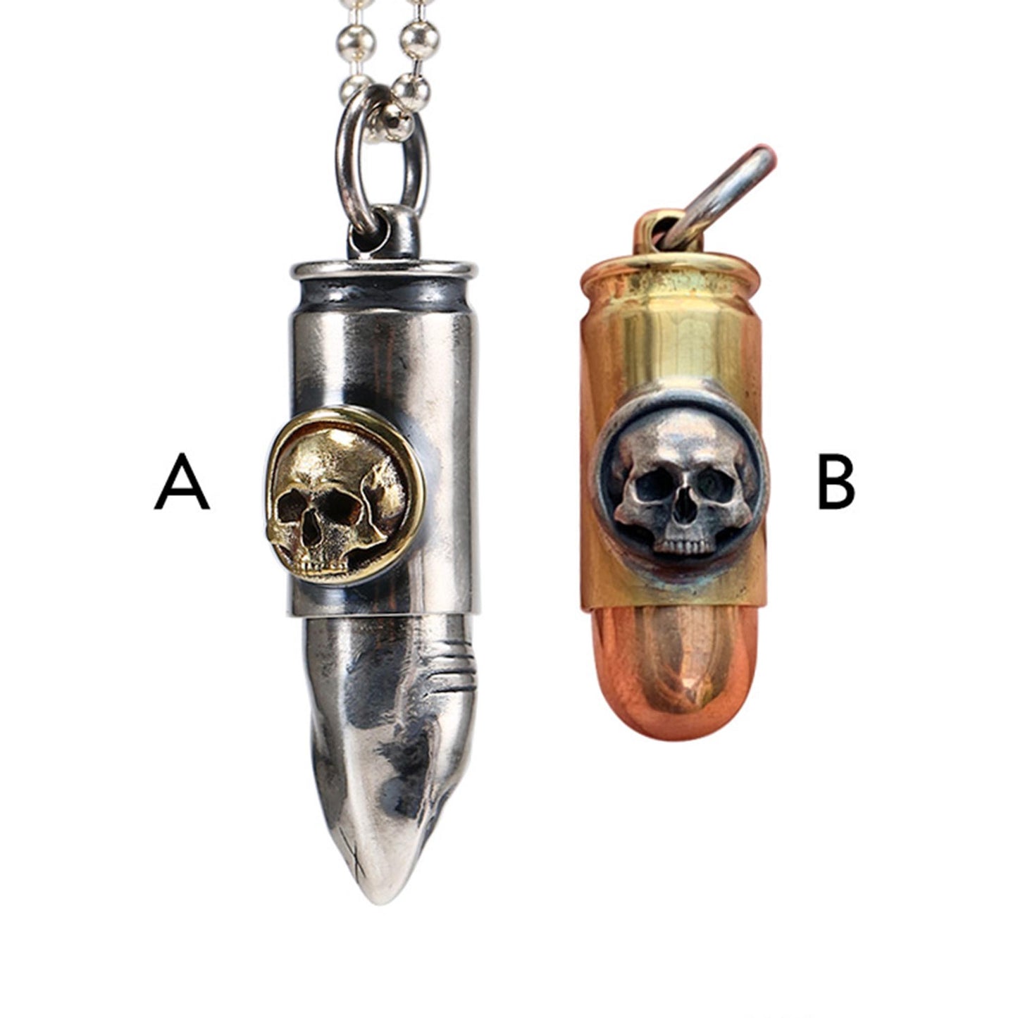 Gothic 925 Sterling Silver Skull Bullet Pendant - Retro Unique Handmade Necklace With Charm