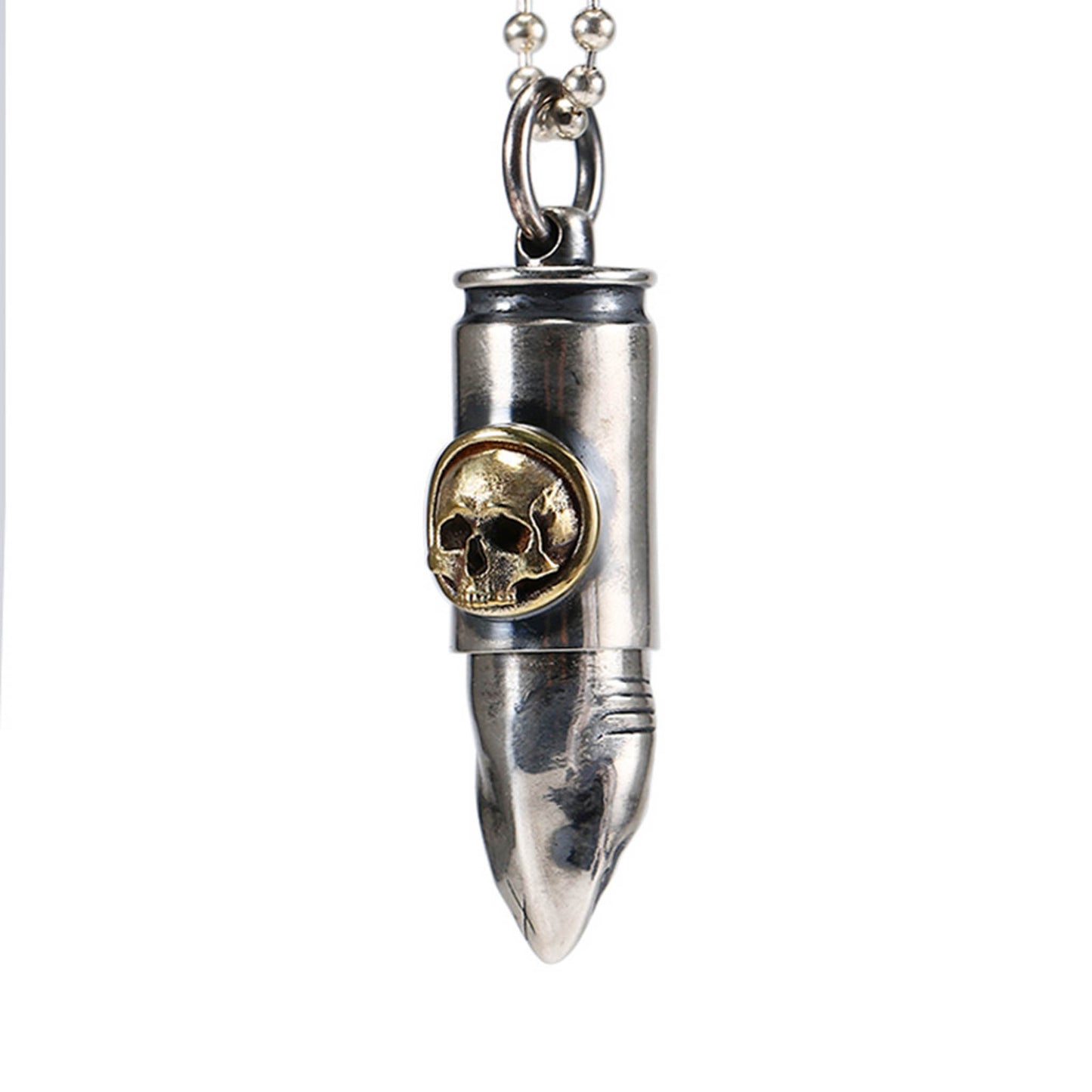 Gothic 925 Sterling Silver Skull Bullet Pendant - Retro Unique Handmade Necklace With Charm