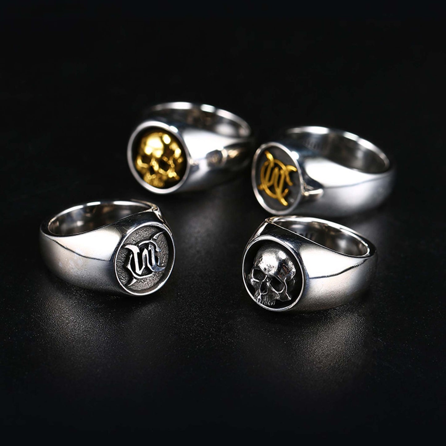 Vintage 925 Sterling Silver & 24K Solid Gold Skull Ring - Retro Gothic Niche Jewelry