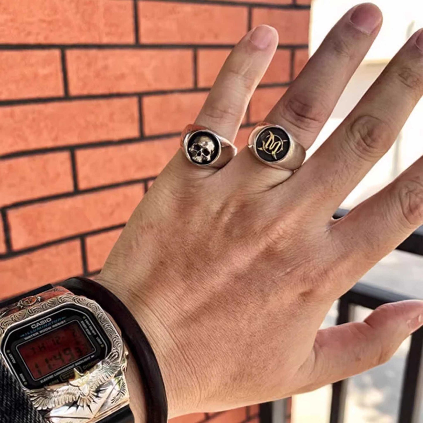 Vintage 925 Sterling Silver & 24K Solid Gold Skull Ring - Retro Gothic Niche Jewelry